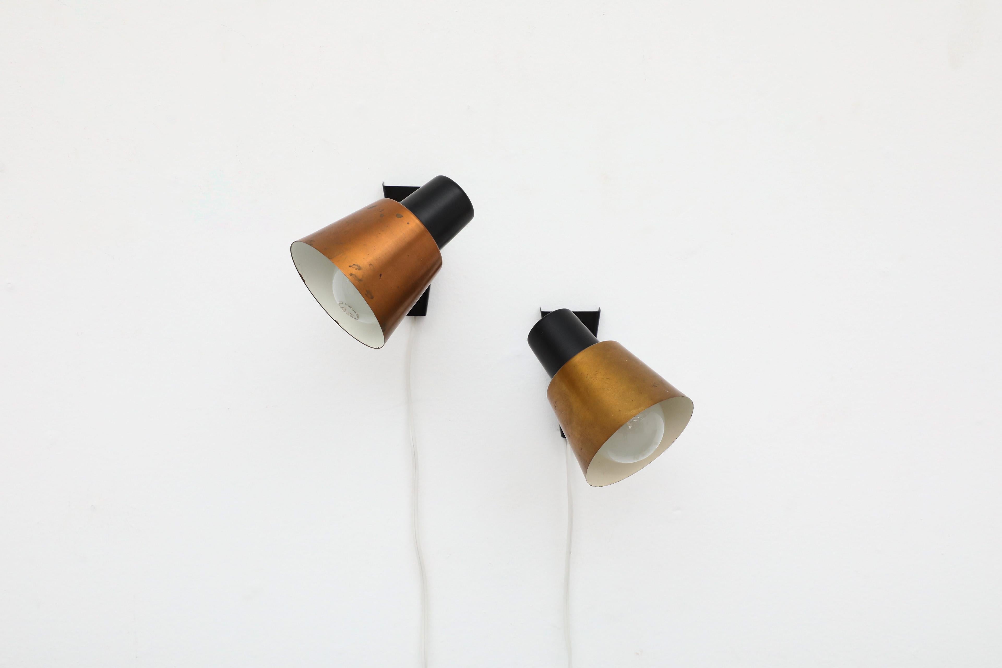 1960's Hala Zeist Copper and Black Metal Wall Mount Spot Light Sconces For Sale 2