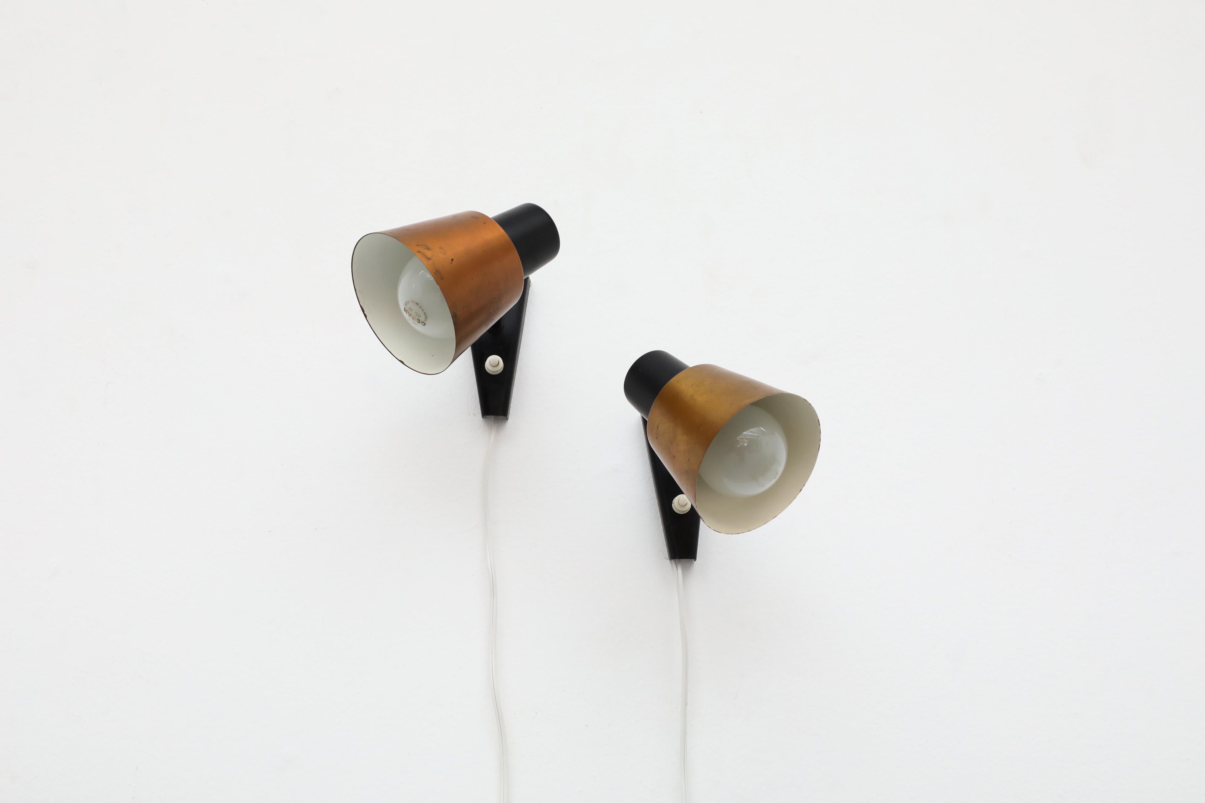 1960's Hala Zeist Copper and Black Metal Wall Mount Spot Light Sconces For Sale 3