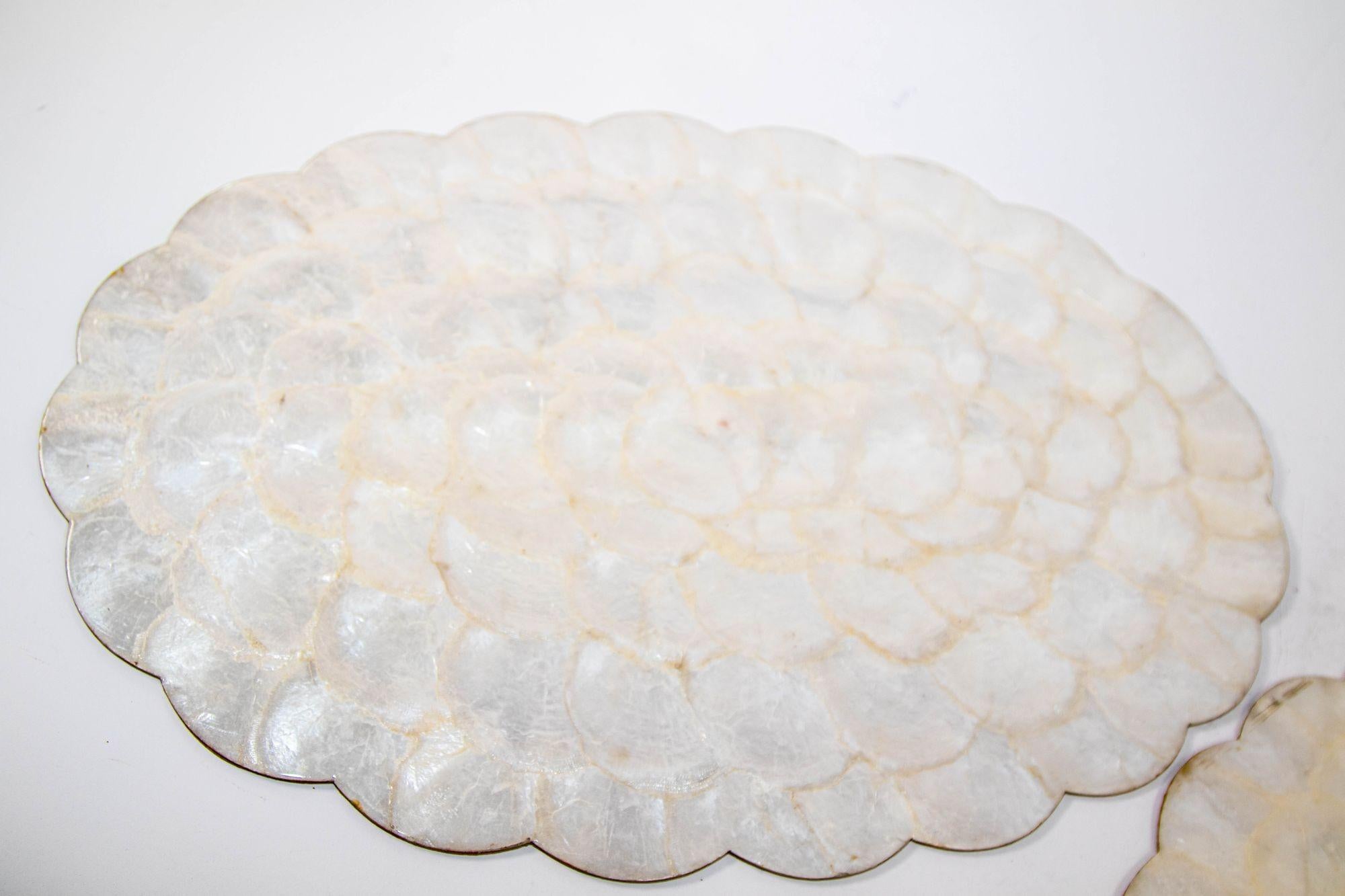 1960s Hallie St Mary 2 Placemats in Natural Capiz Pearl Shell Scalloped Edge 5