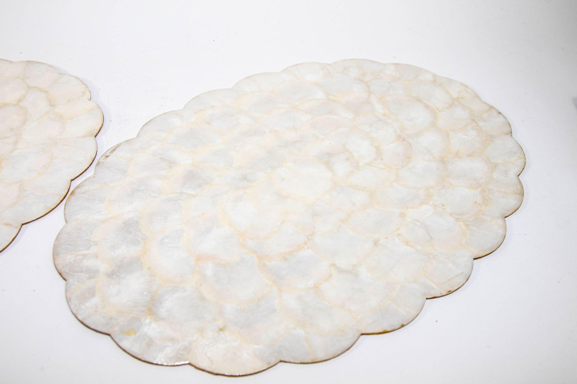 1960s Hallie St Mary 2 Placemats in Natural Capiz Pearl Shell Scalloped Edge 6