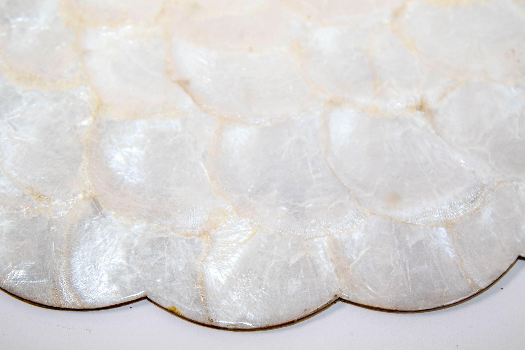 1960s Hallie St Mary 2 Placemats in Natural Capiz Pearl Shell Scalloped Edge 9