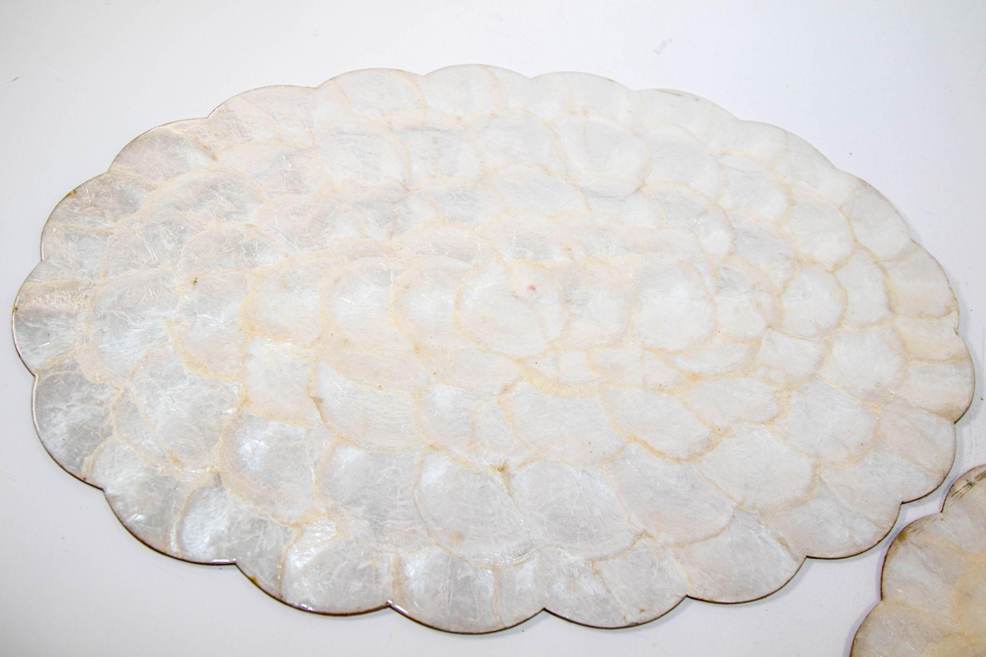 1960s Hallie St Mary 2 Placemats in Natural Capiz Pearl Shell Scalloped Edge 10