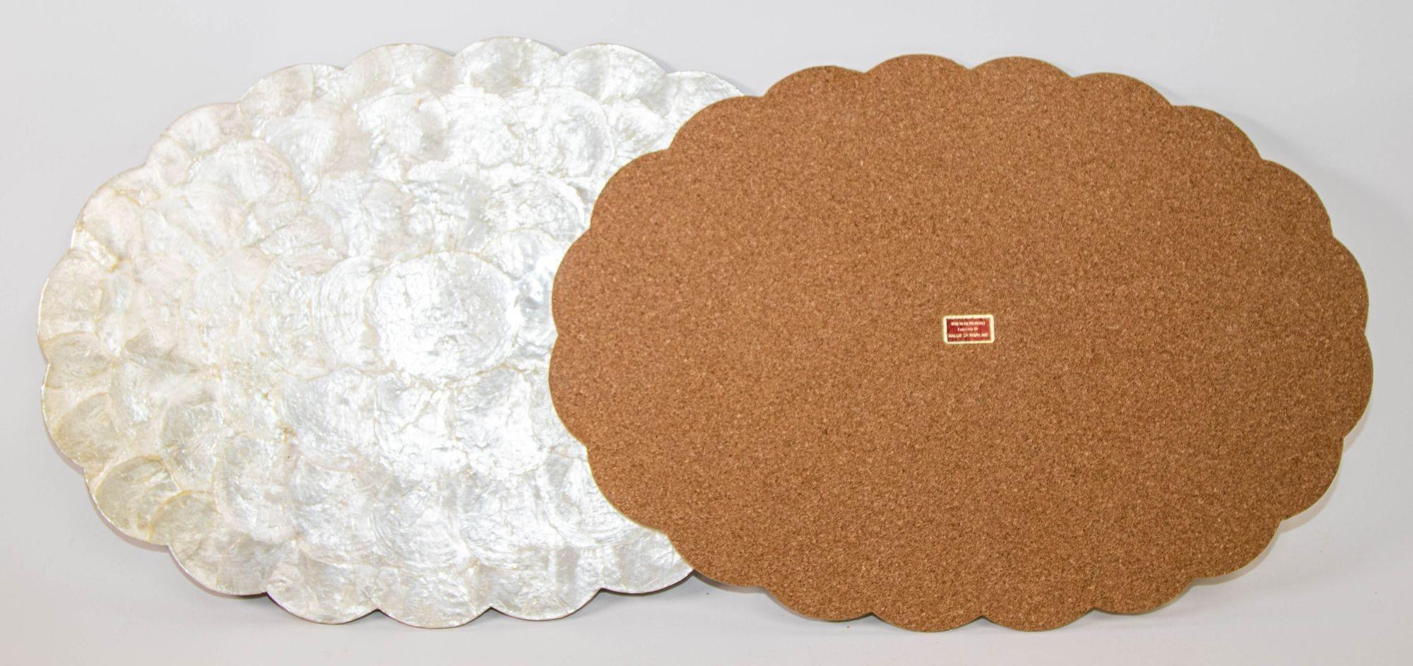 1960s Hallie St Mary 2 Placemats in Natural Capiz Pearl Shell Scalloped Edge In Good Condition In North Hollywood, CA