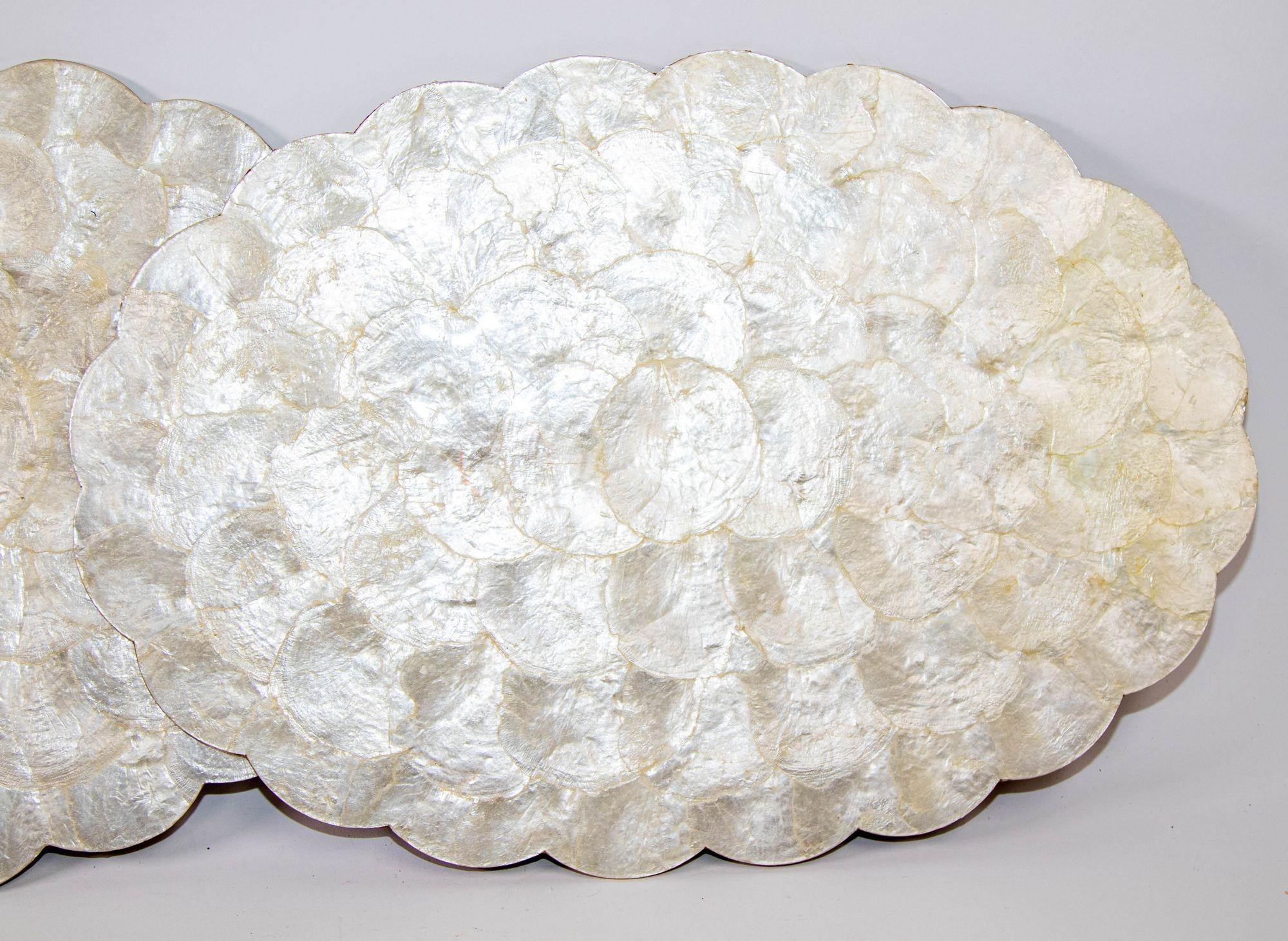 1960s Hallie St Mary 2 Placemats in Natural Capiz Pearl Shell Scalloped Edge 1