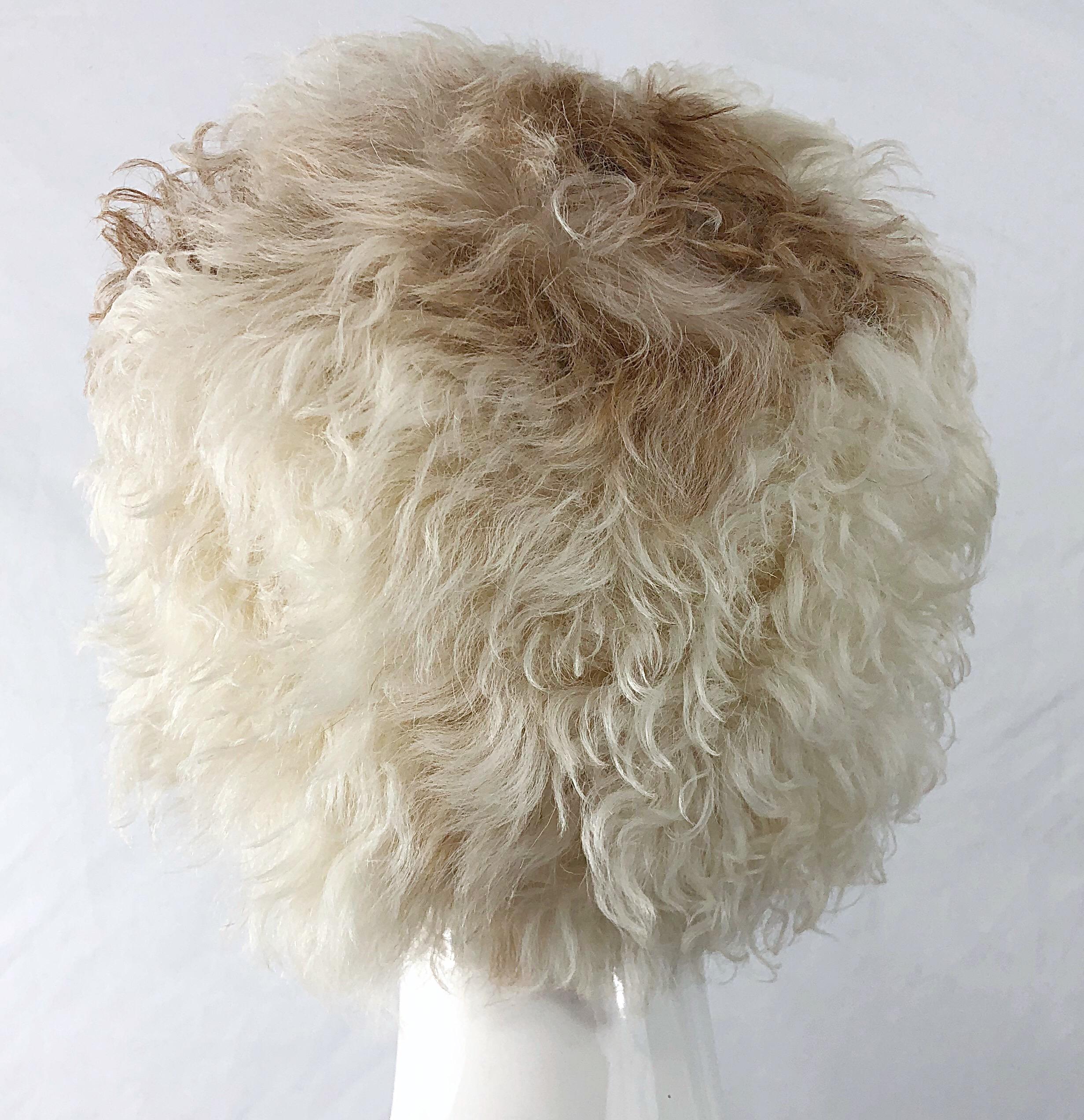 Beige 1960s Halston Ivory White Brown Mongolian Lamb Fur Vintage 60s Hat and Muff Rare For Sale