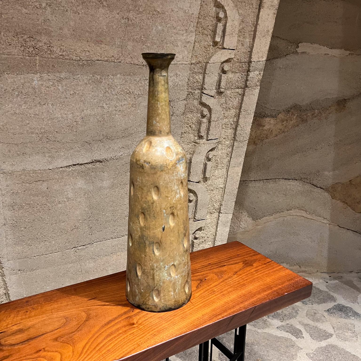 Mid-Century Modern 1960s Hammered Aluminum Vase Decorative Vintage Bottle For Sale