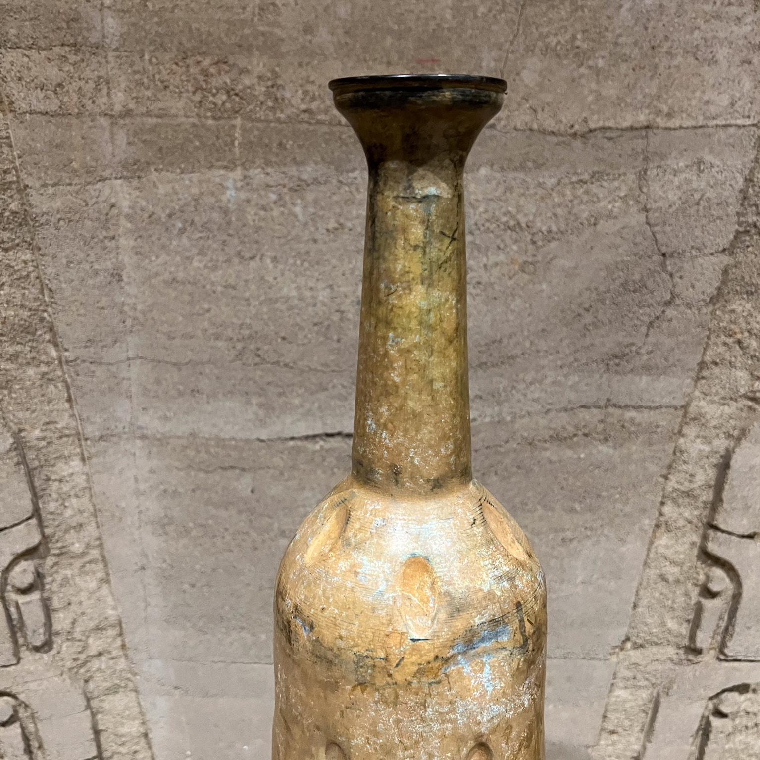 Mid-20th Century 1960s Hammered Aluminum Vase Decorative Vintage Bottle For Sale