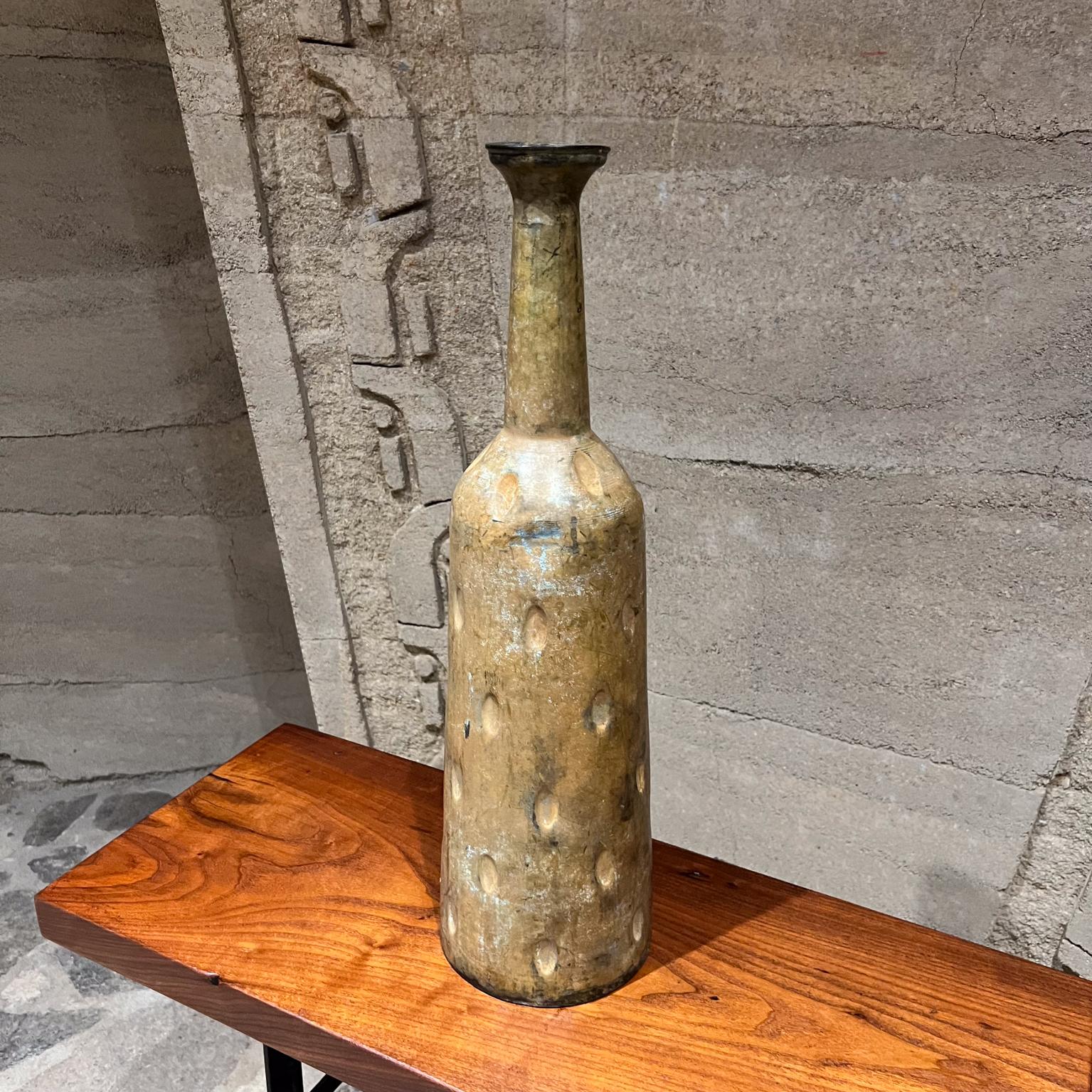 1960s Hammered Aluminum Vase Decorative Vintage Bottle For Sale 3