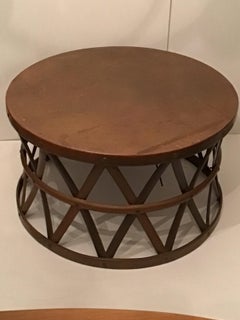 1960s Hammered Copper and Brass Iron Strap Drum Table