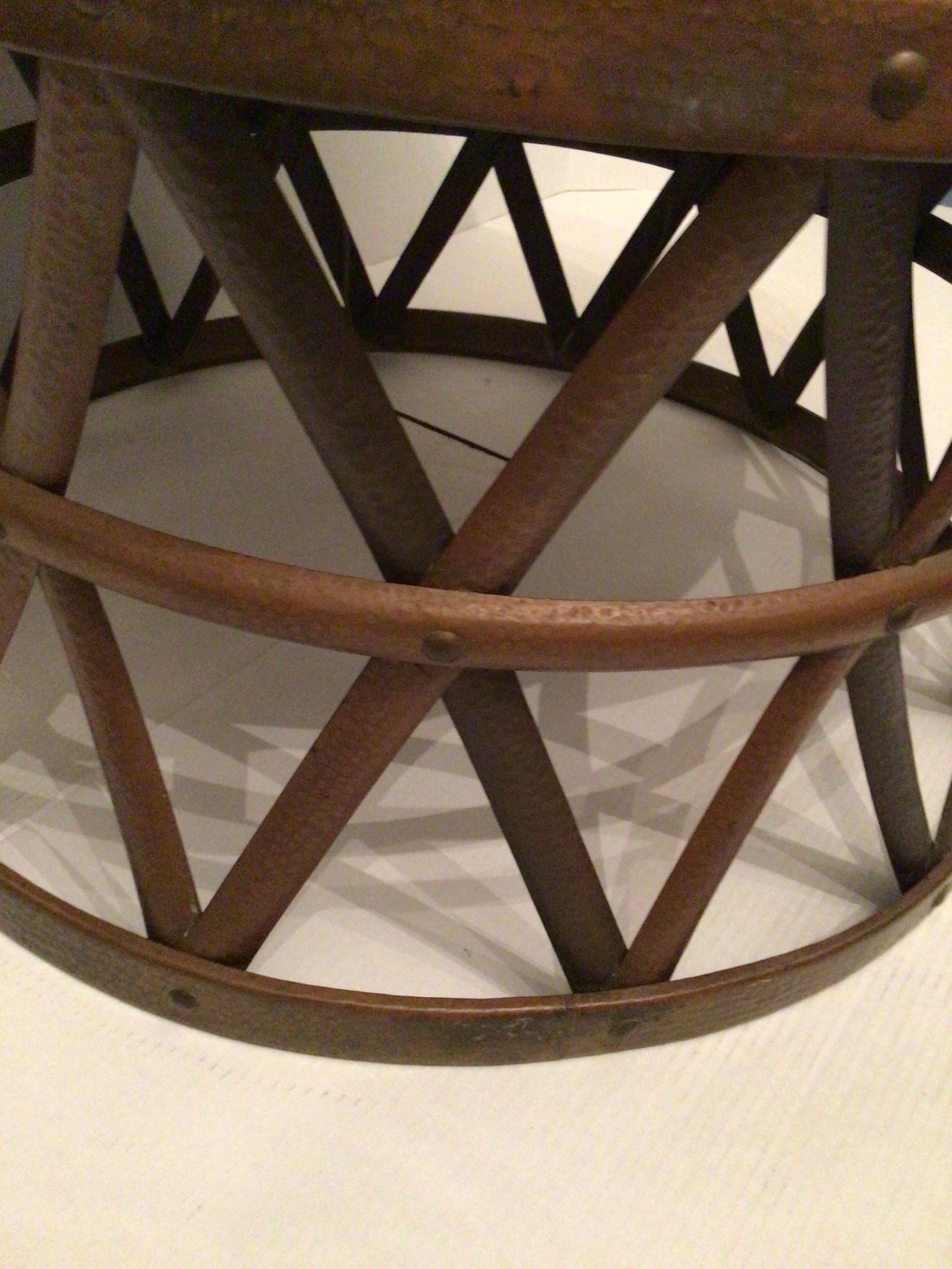 1960s Hammered Copper and Brass Iron Strap Drum Table For Sale 2