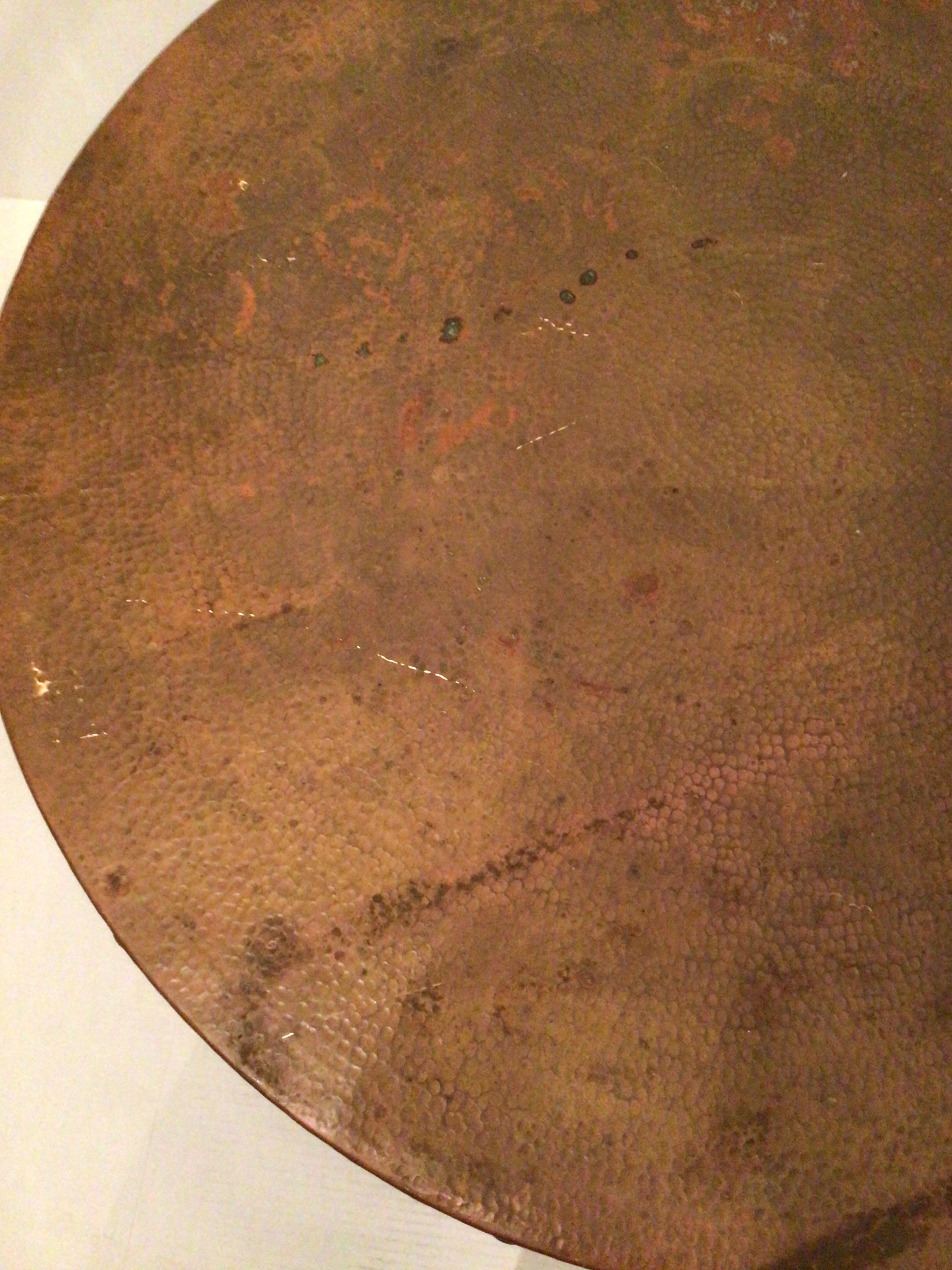1960s Hammered Copper and Brass Iron Strap Drum Table For Sale 4