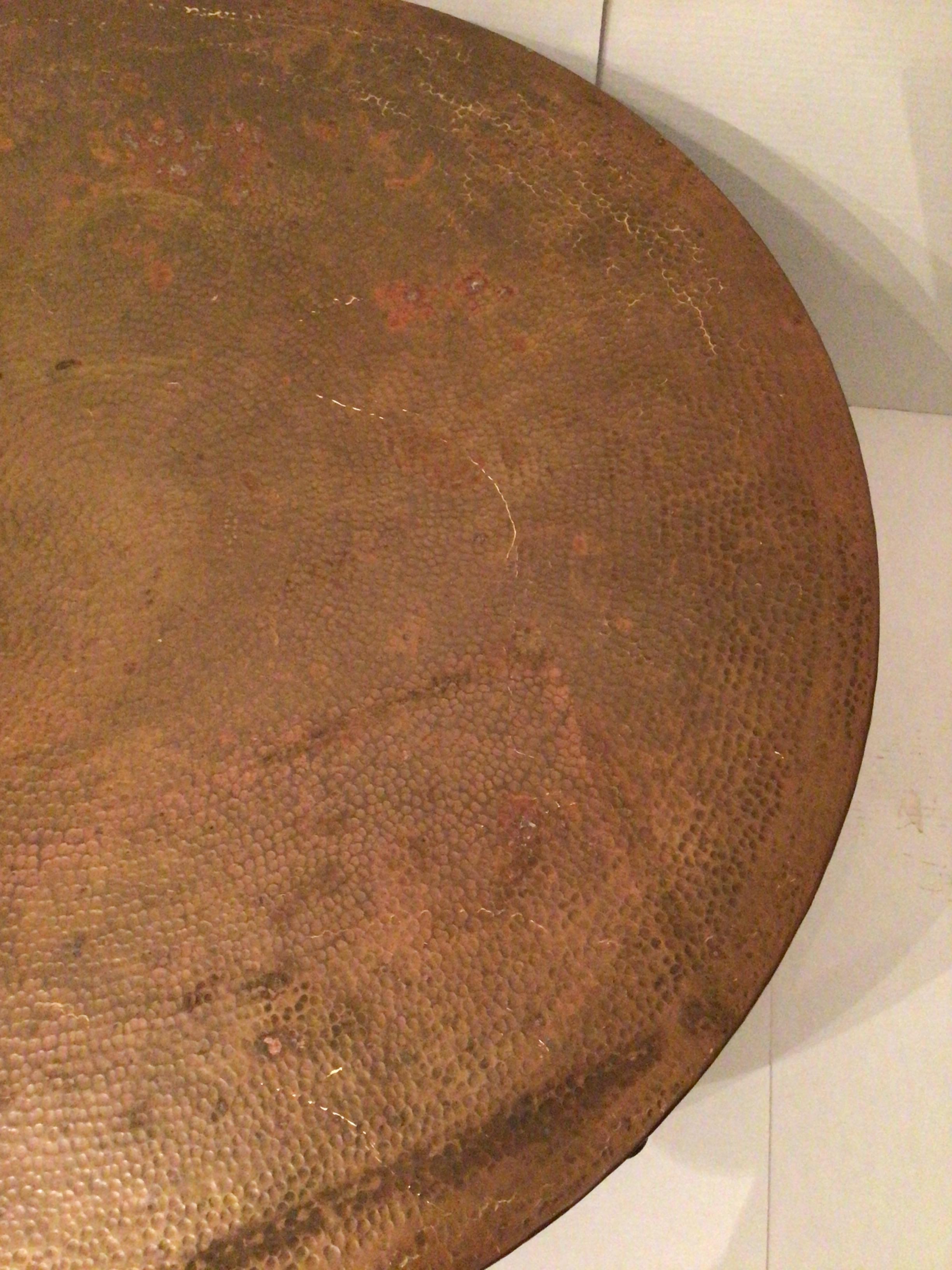 1960s Hammered Copper and Brass Iron Strap Drum Table For Sale 5
