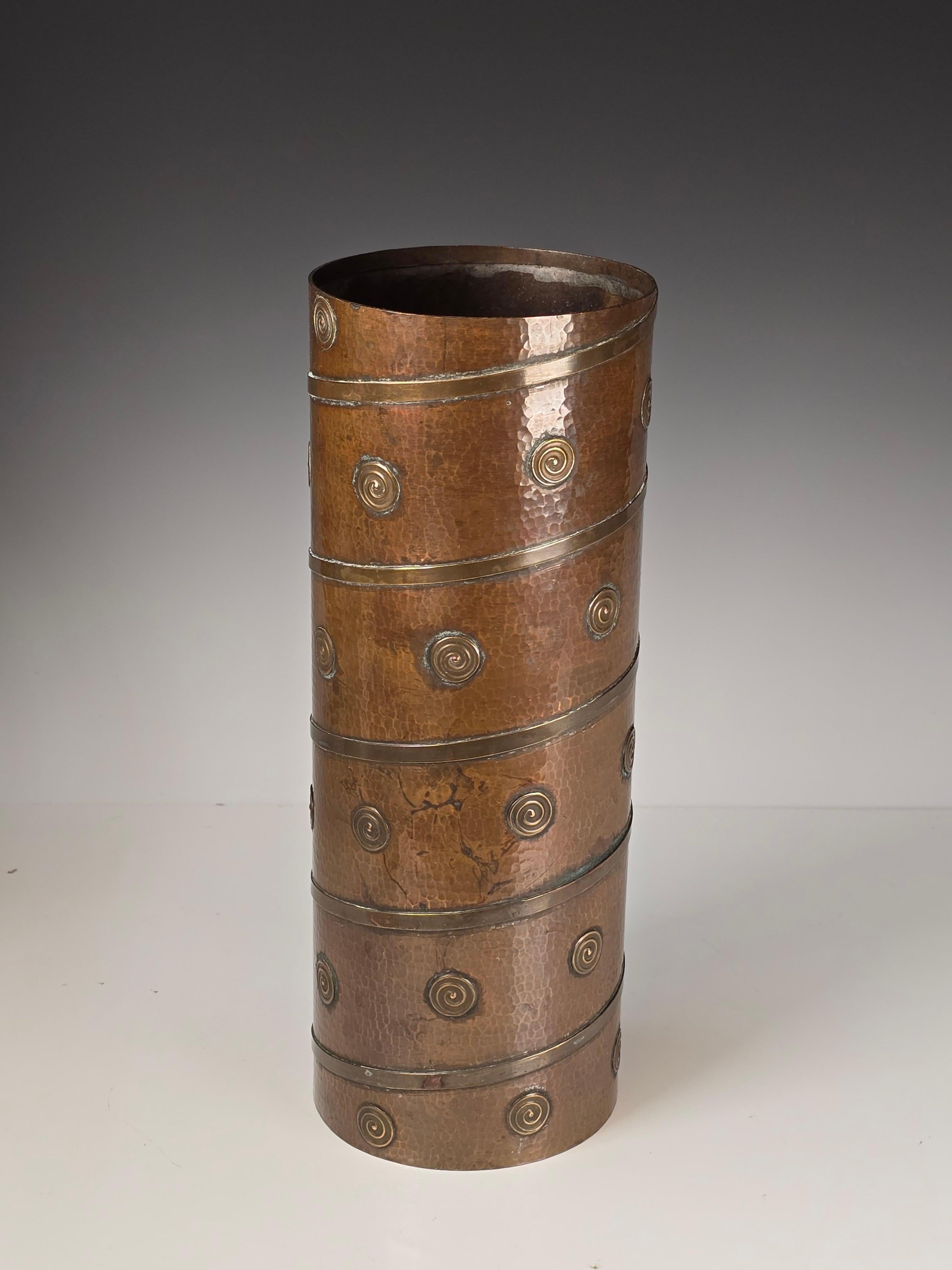 Pakistani 1960s Hammered Copper and Brass Vase For Sale
