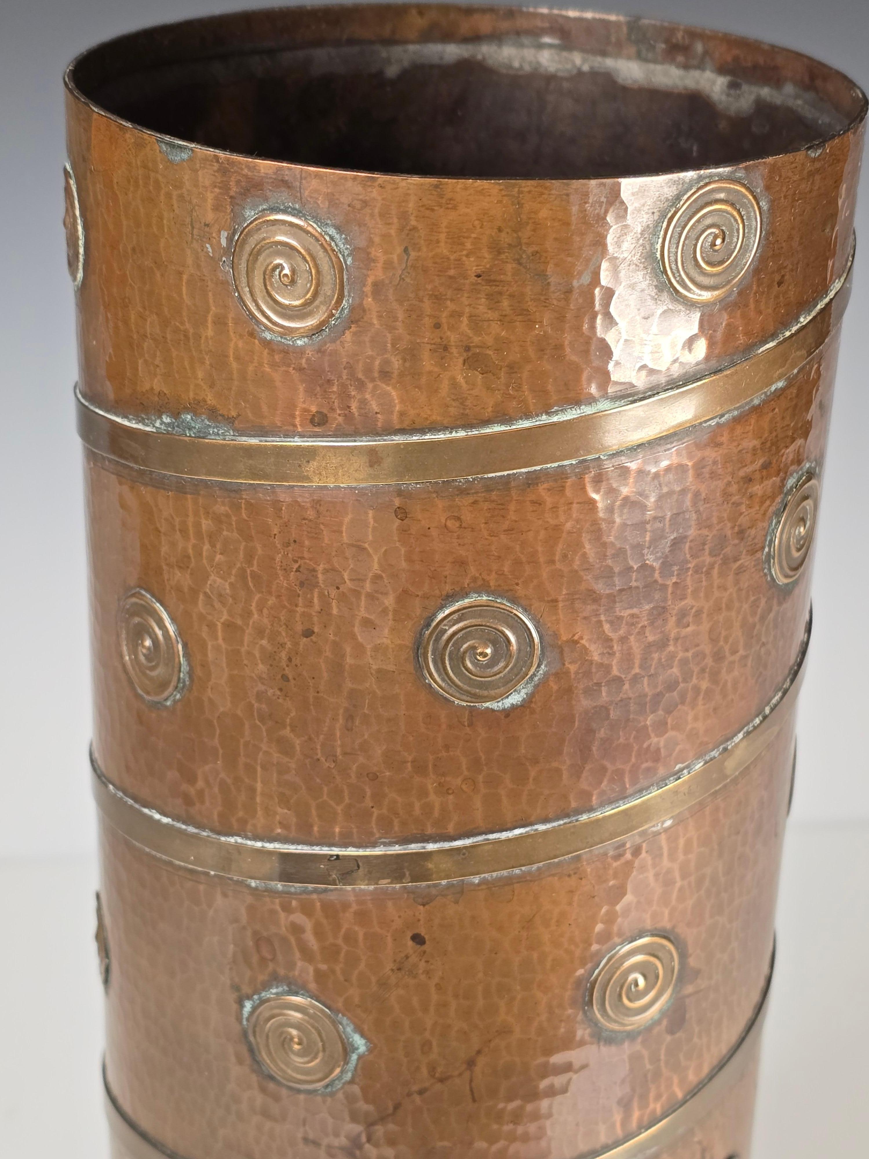 1960s Hammered Copper and Brass Vase For Sale 1