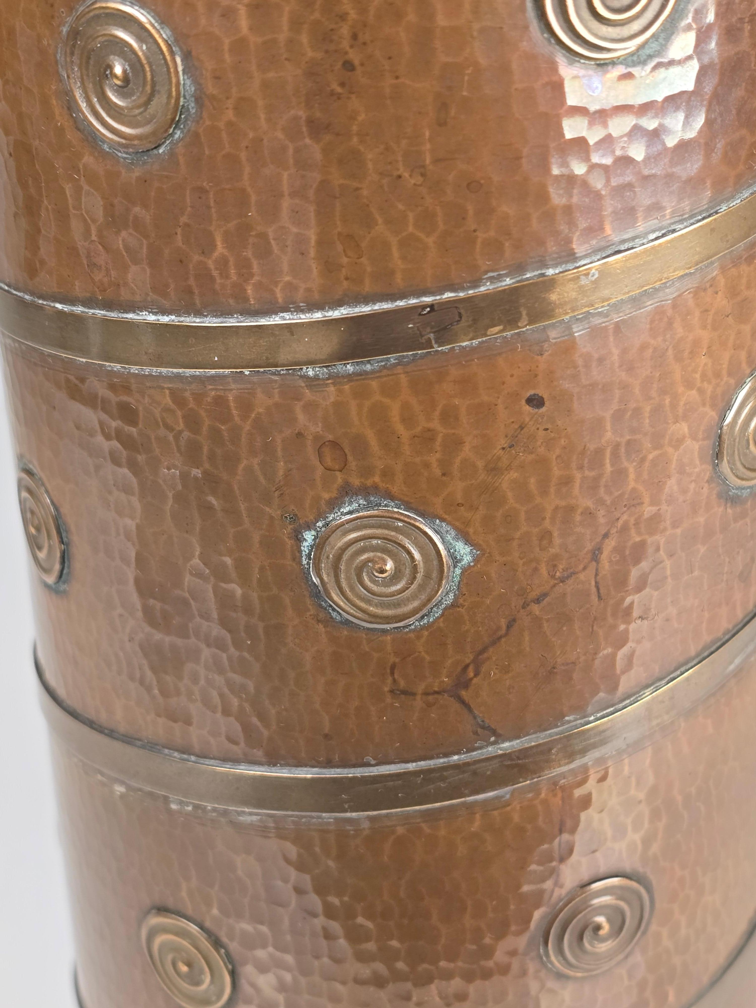 1960s Hammered Copper and Brass Vase For Sale 2