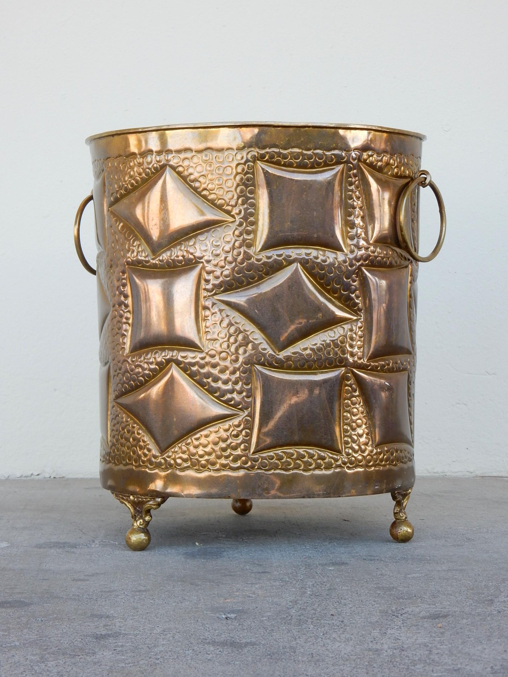 Artisan Hammered Cubism Design Brass Cachepot 3