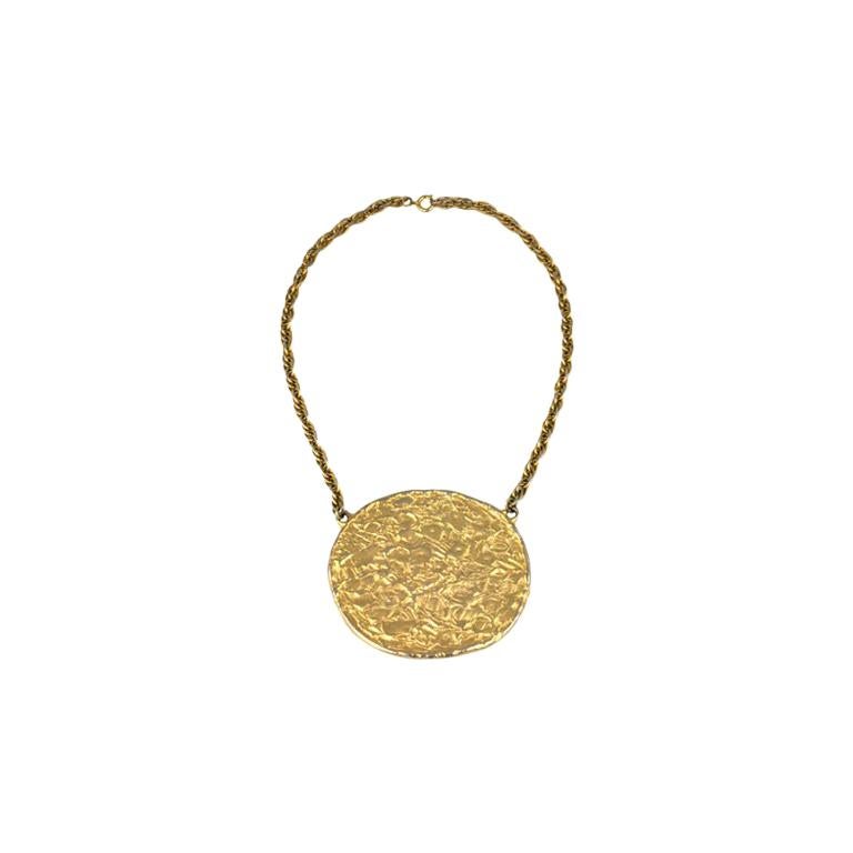 1960's Hammered Gold Disc Necklace