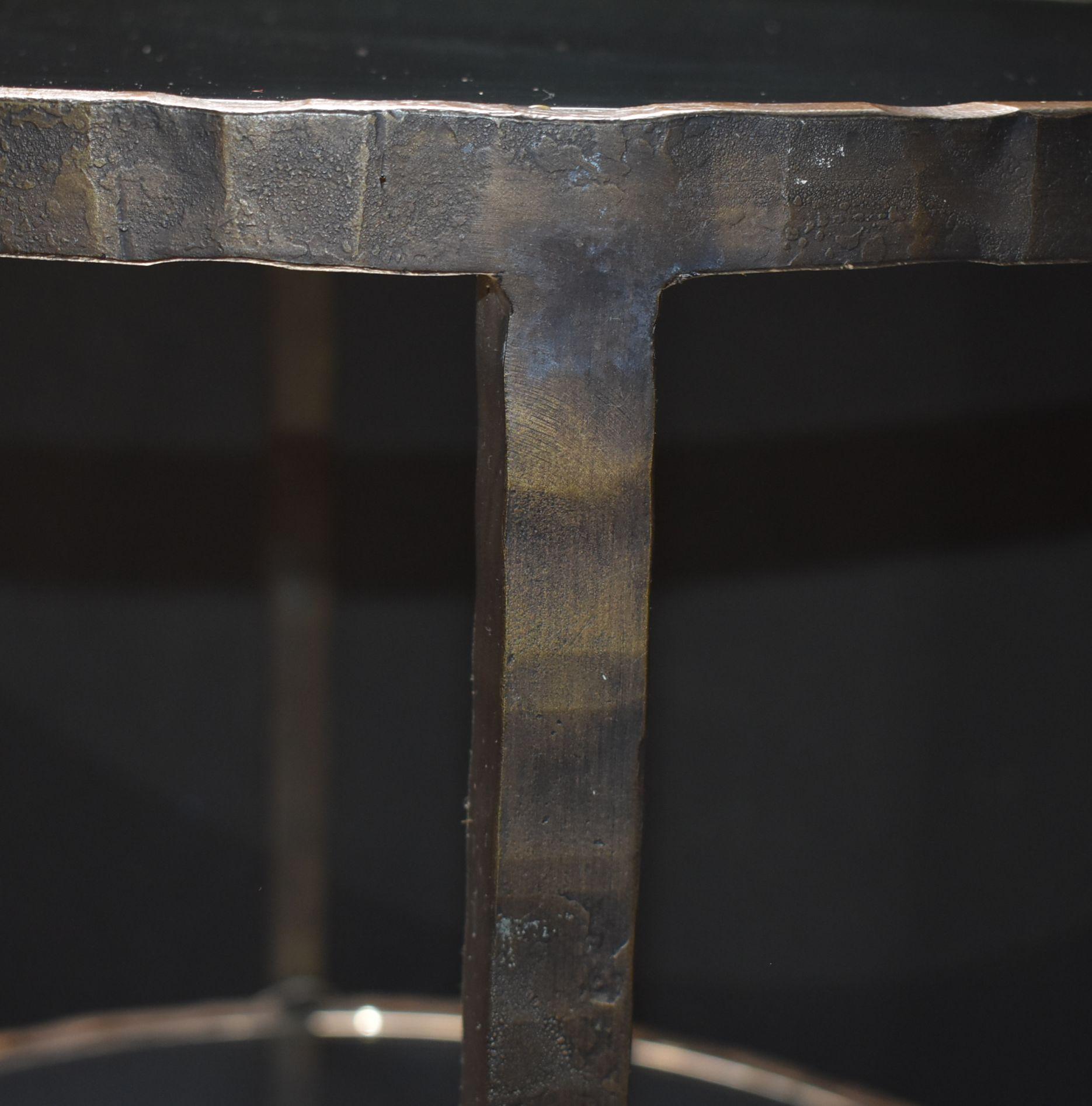 Brutalist 1960s Hammered Iron Two Tiers Round Side Table