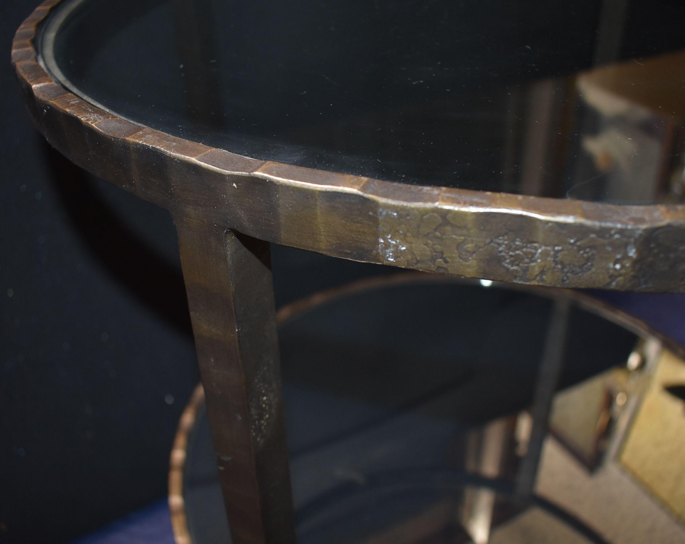 1960s Hammered Iron Two Tiers Round Side Table In Good Condition In Cathedral City, CA