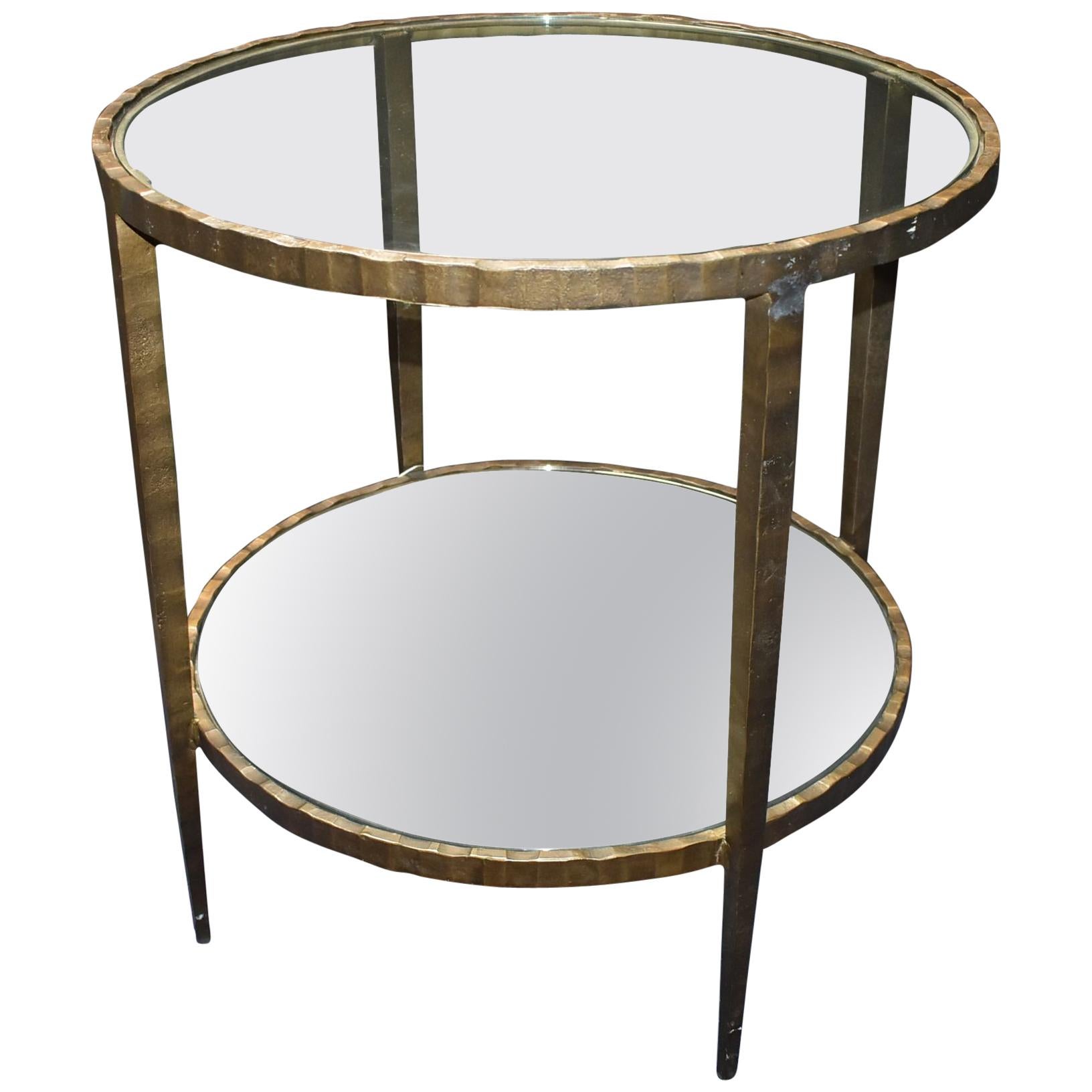 1960s Hammered Iron Two Tiers Round Side Table