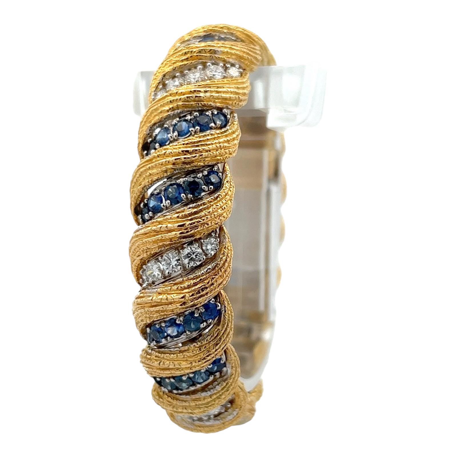 Round Cut 1960s Hammerman Brothers Diamond Sapphire 18 Karat Yellow Gold Estate Bracelet For Sale