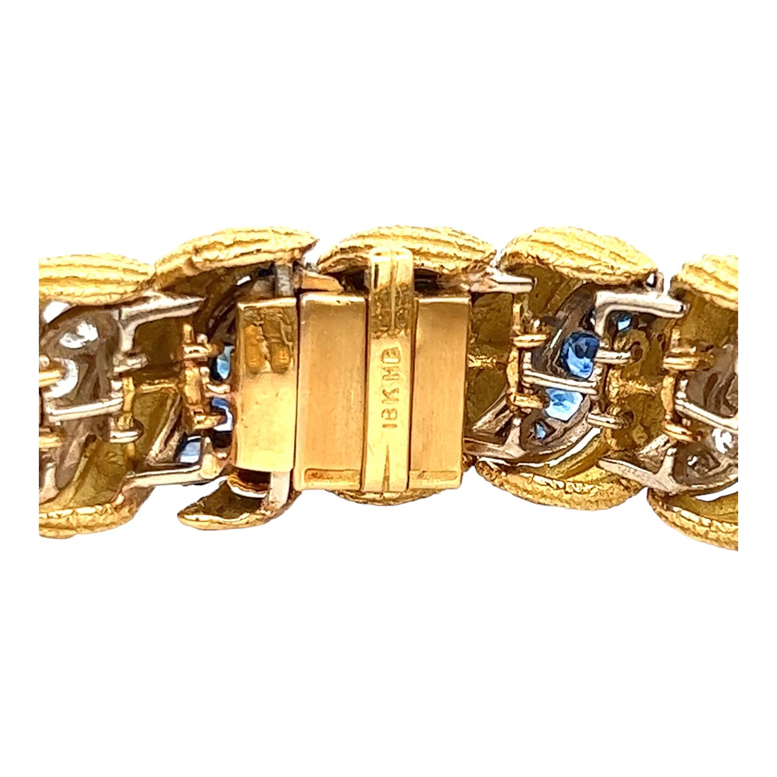 Women's 1960s Hammerman Brothers Diamond Sapphire 18 Karat Yellow Gold Estate Bracelet For Sale