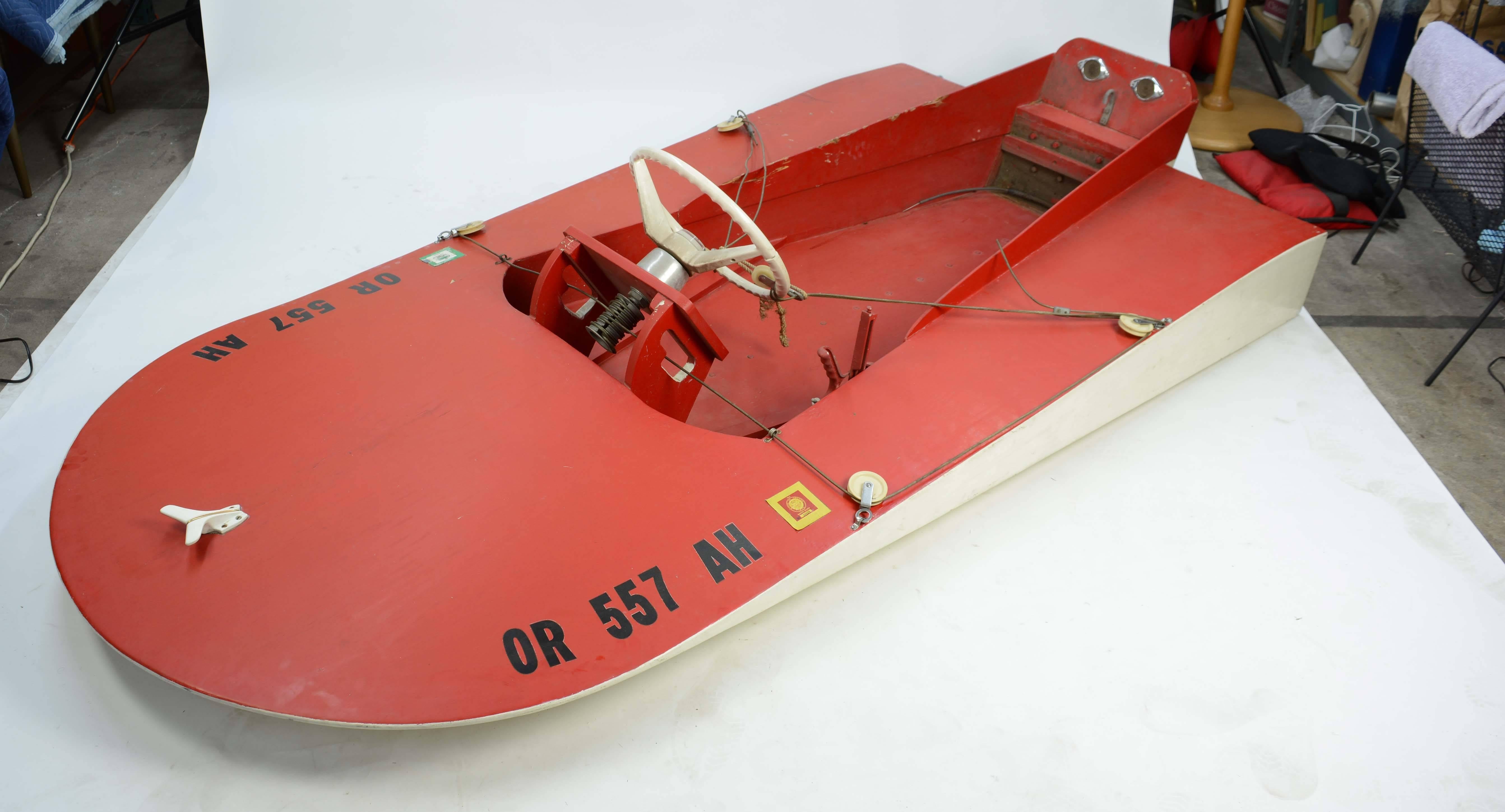 Plywood 1960s Hand Built Muskoak Sea Flea Minimost Hydroplane Boat by William Jackson
