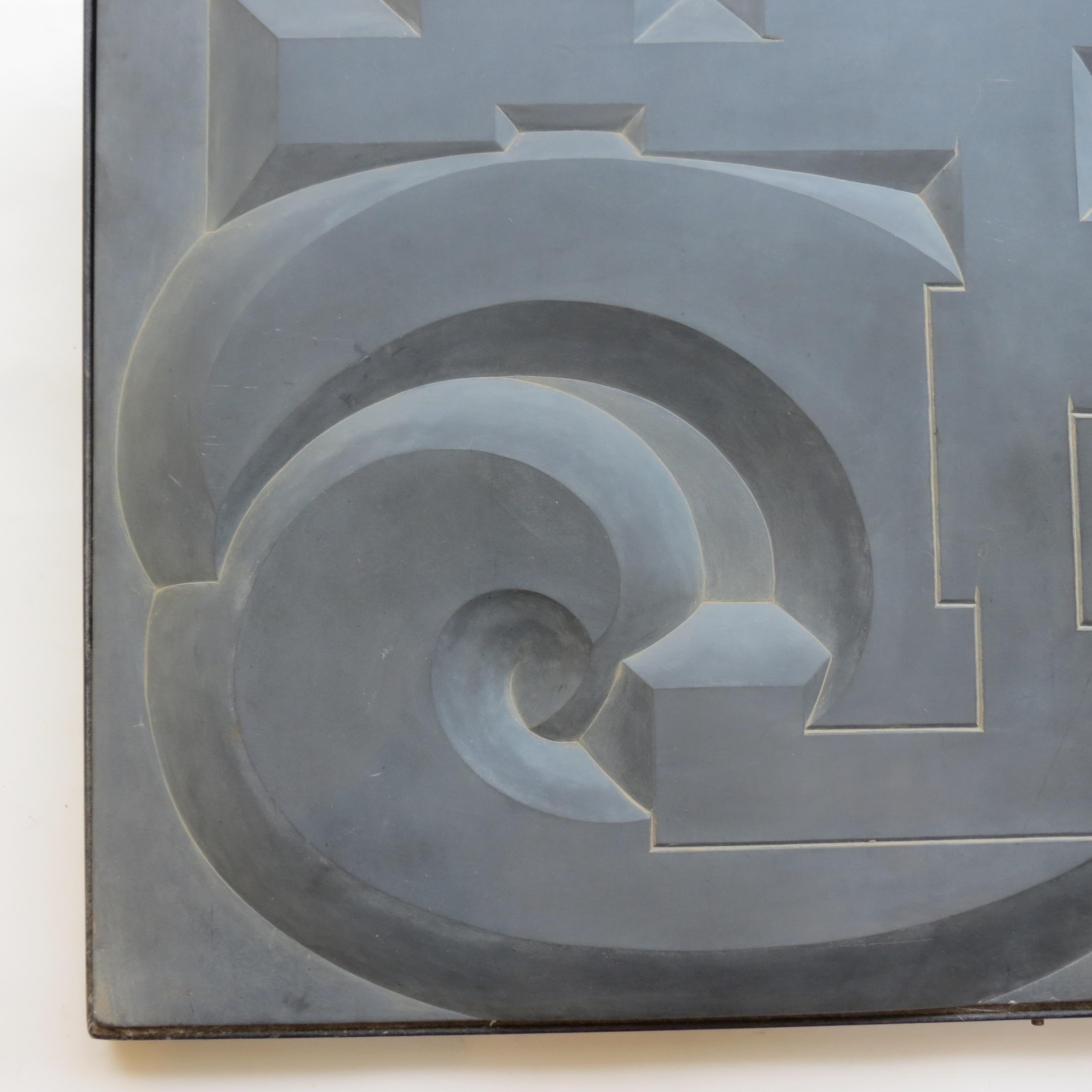 1960s Hand Carved Abstract Modernist Blue Slate Wall Plaque 1