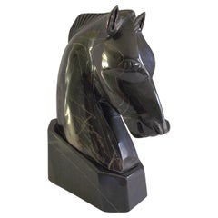 1960s Hand-carved Marble Horse Head On Marble Base