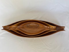 1960's Hand Carved Sculptural Monkey Pod Wood Serving Tray / Centrepiece Set