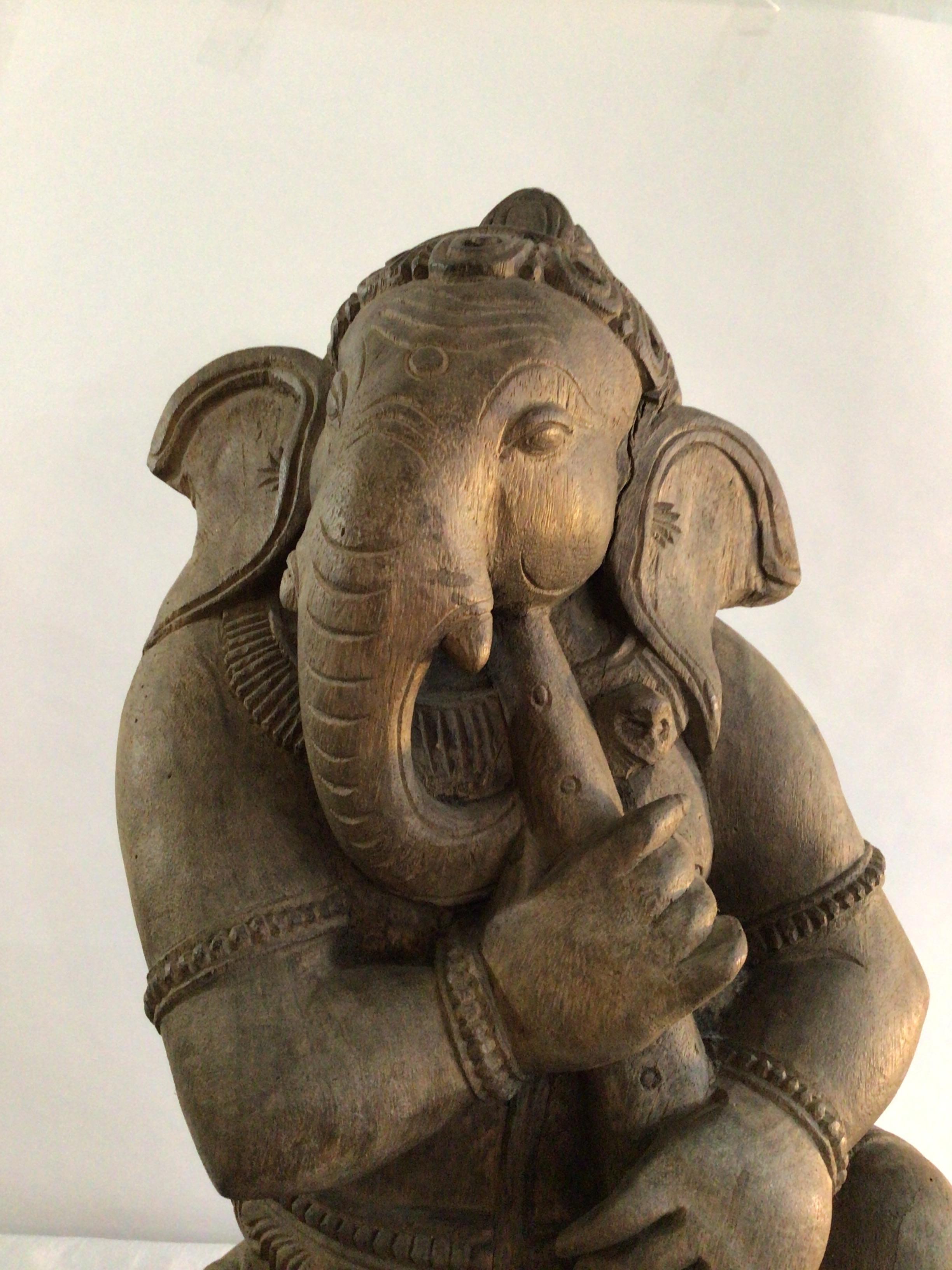 1960s Hand Carved Thailand Elephant Playing a Horn  In Good Condition For Sale In Tarrytown, NY