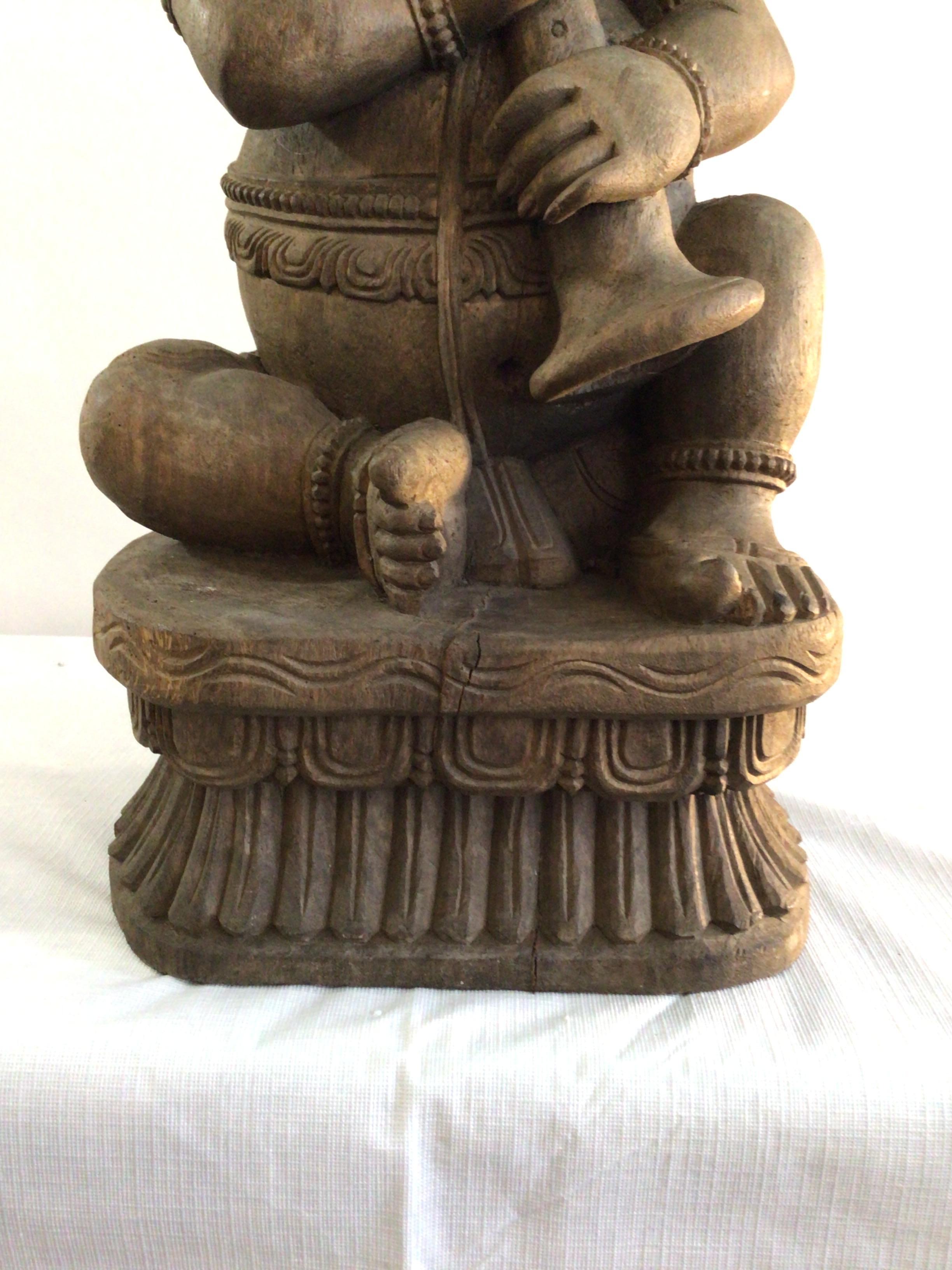 Mid-20th Century 1960s Hand Carved Thailand Elephant Playing a Horn  For Sale