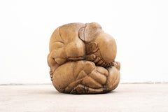 1960s Hand Carved Wood Sculpture of Buddha Praying / Weeping