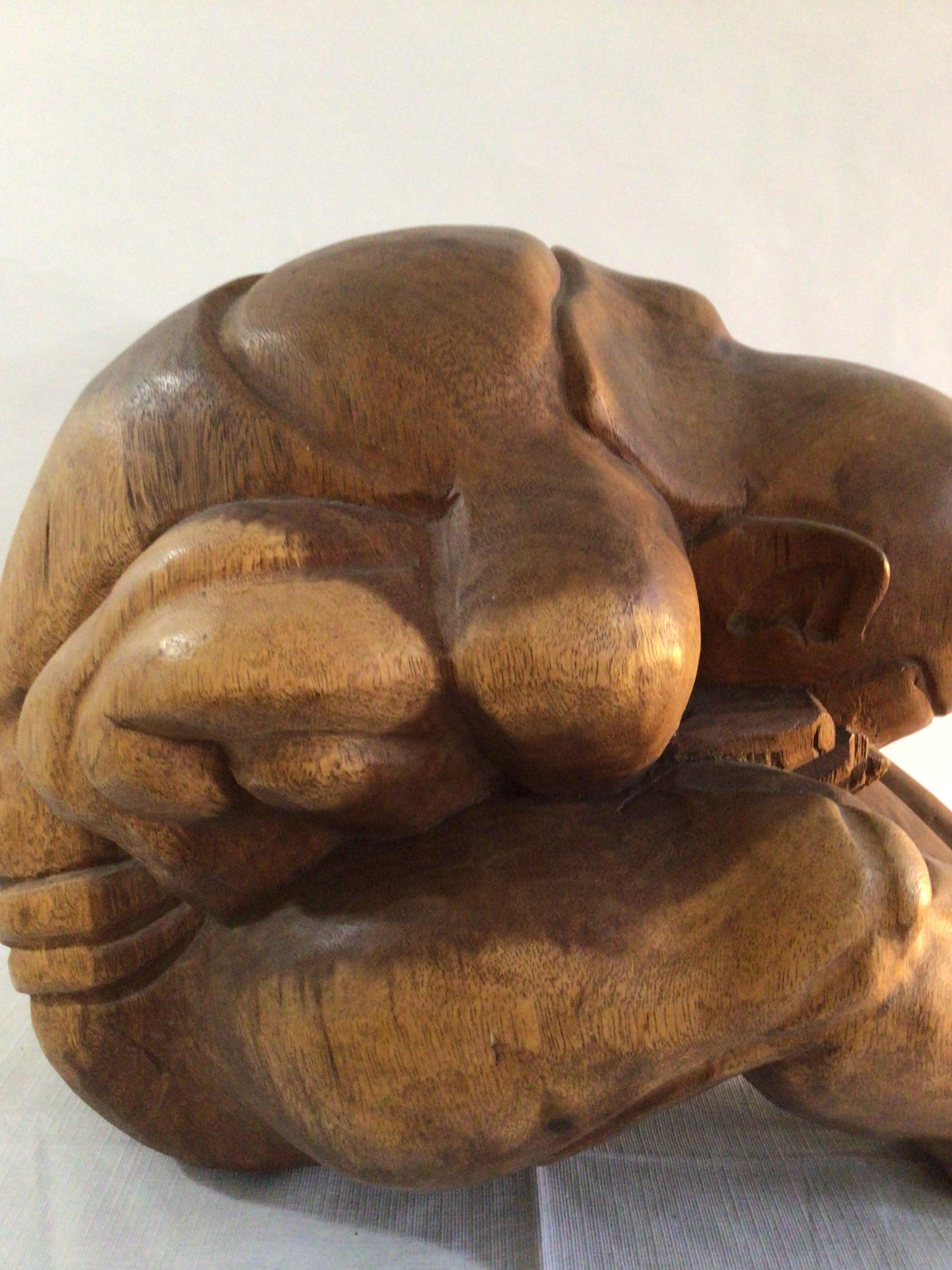 Unknown 1960s Hand Carved Wood Sculpture Of Man Praying / Weeping For Sale