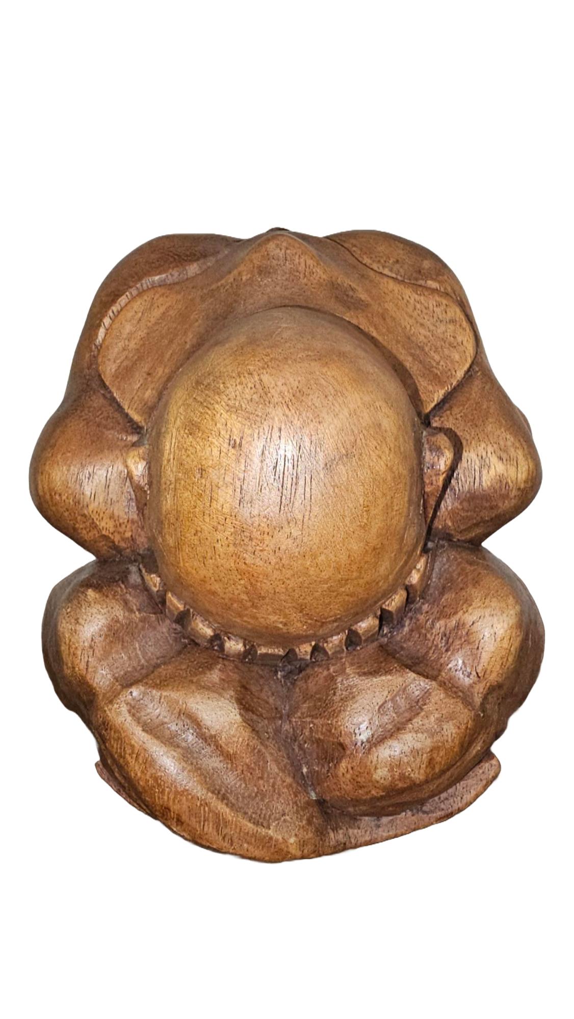 Unknown 1960s Hand Carved Wood Sculpture Of Weeping Buddha For Sale