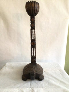 1960s Hand-Carved Wood Turtle Candlestick