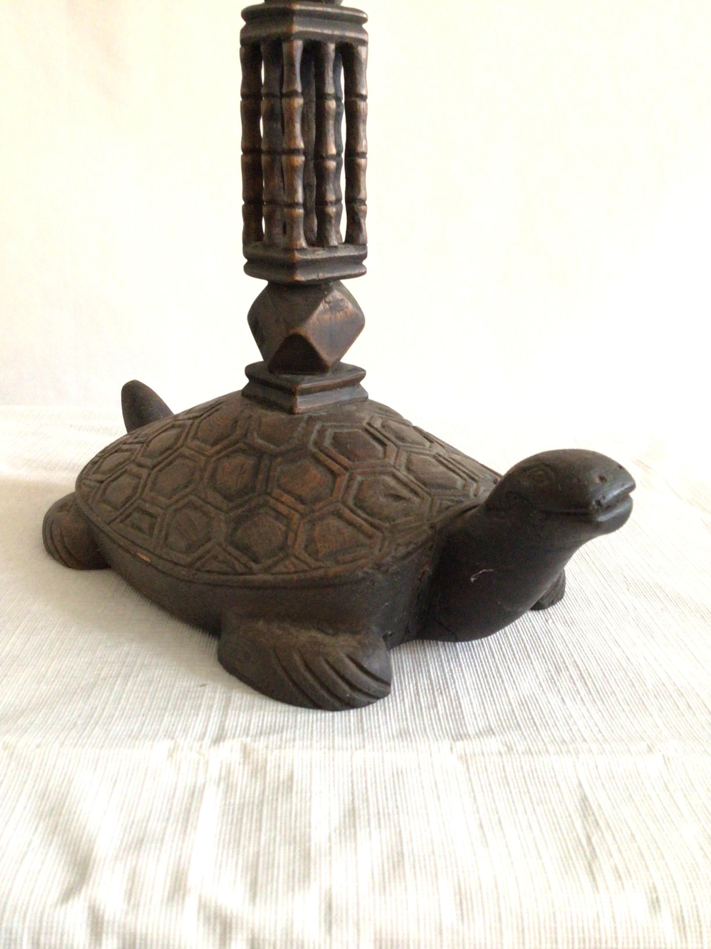 1960s Hand-Carved Wood Turtle Candlestick For Sale 2
