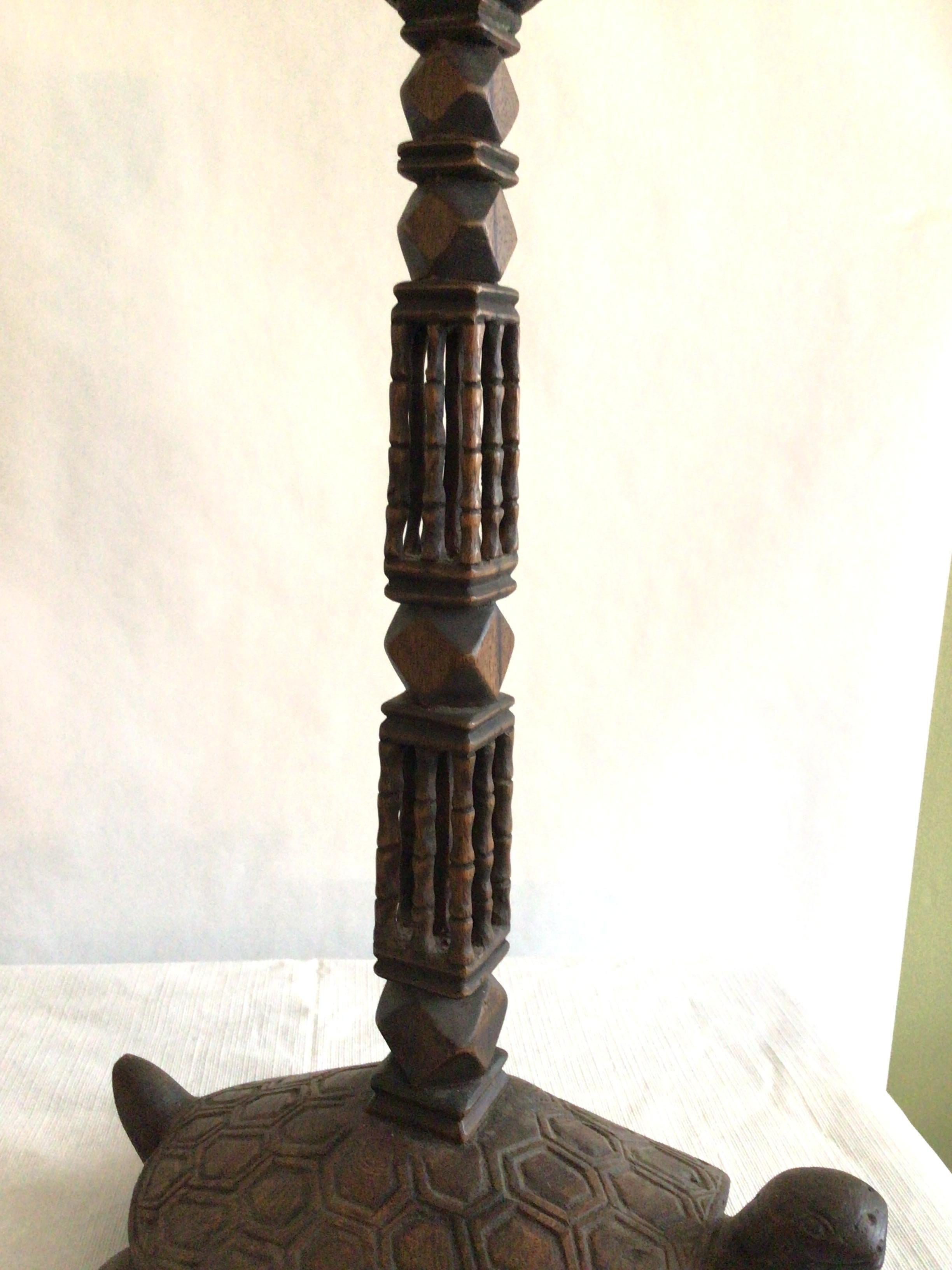 1960s Hand-Carved Wood Turtle Candlestick For Sale 4