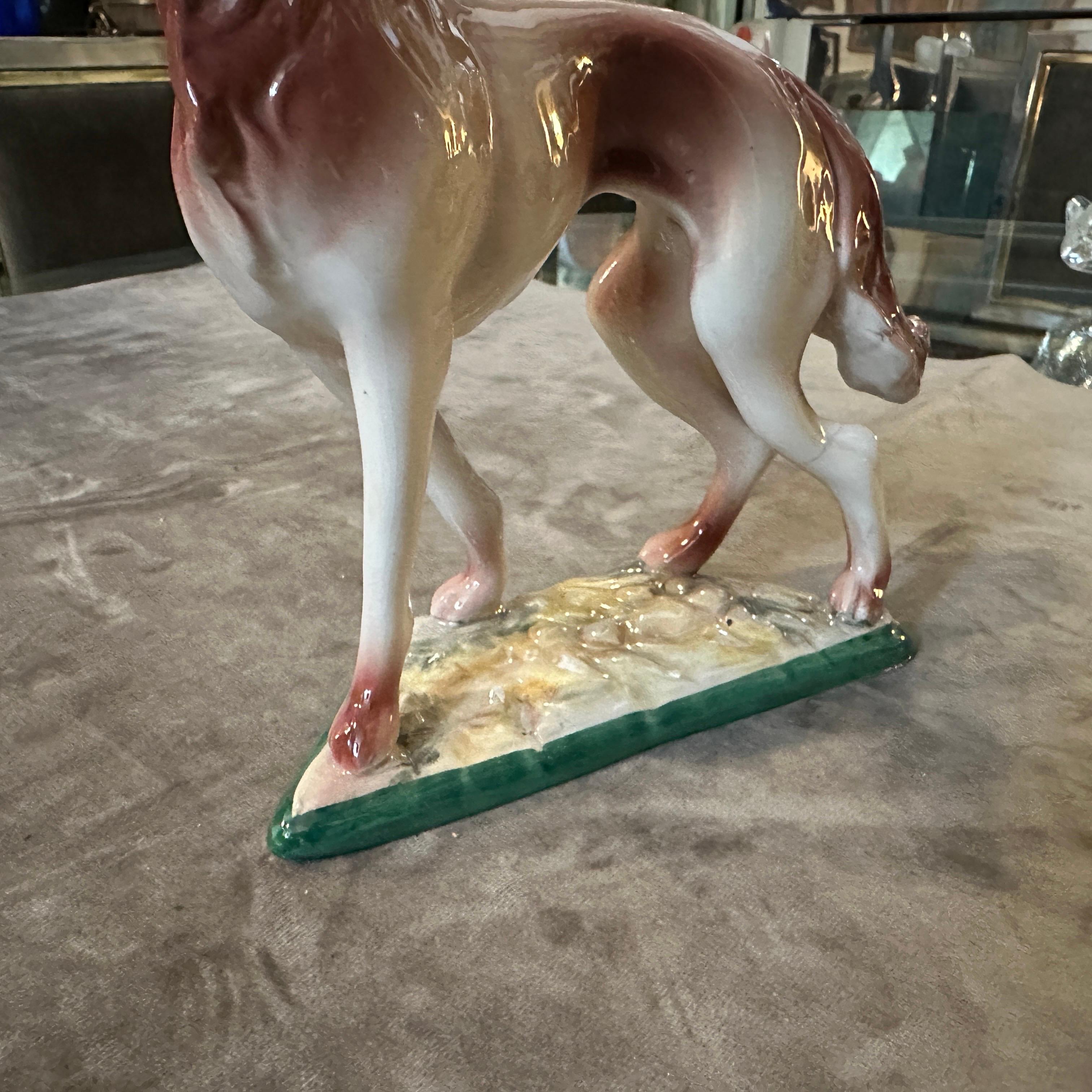 1960s Hand-Crafted and Painted Porcelain Figure of a Greyhound by Elsa Lagorio For Sale 3