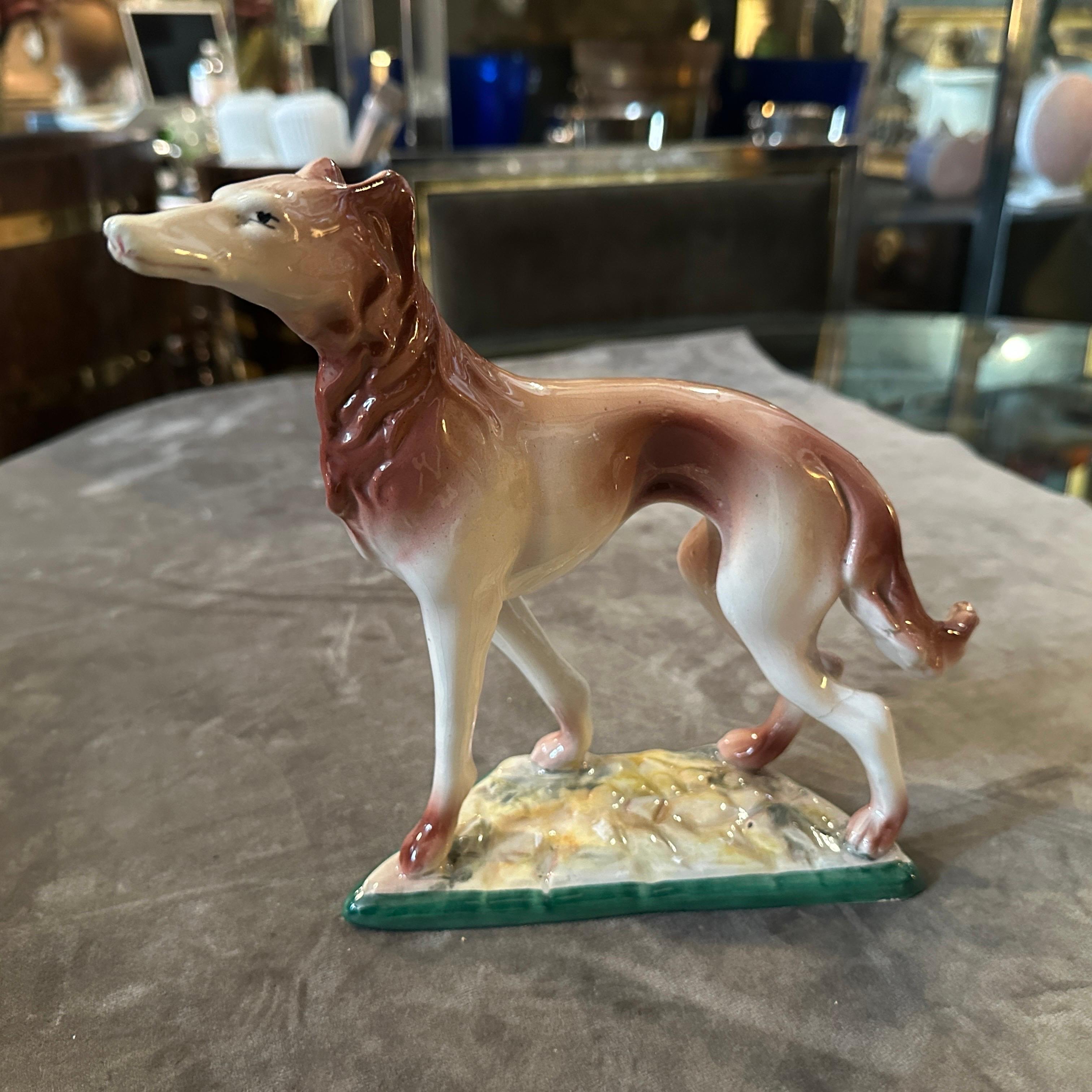 1960s Hand-Crafted and Painted Porcelain Figure of a Greyhound by Elsa Lagorio For Sale 4