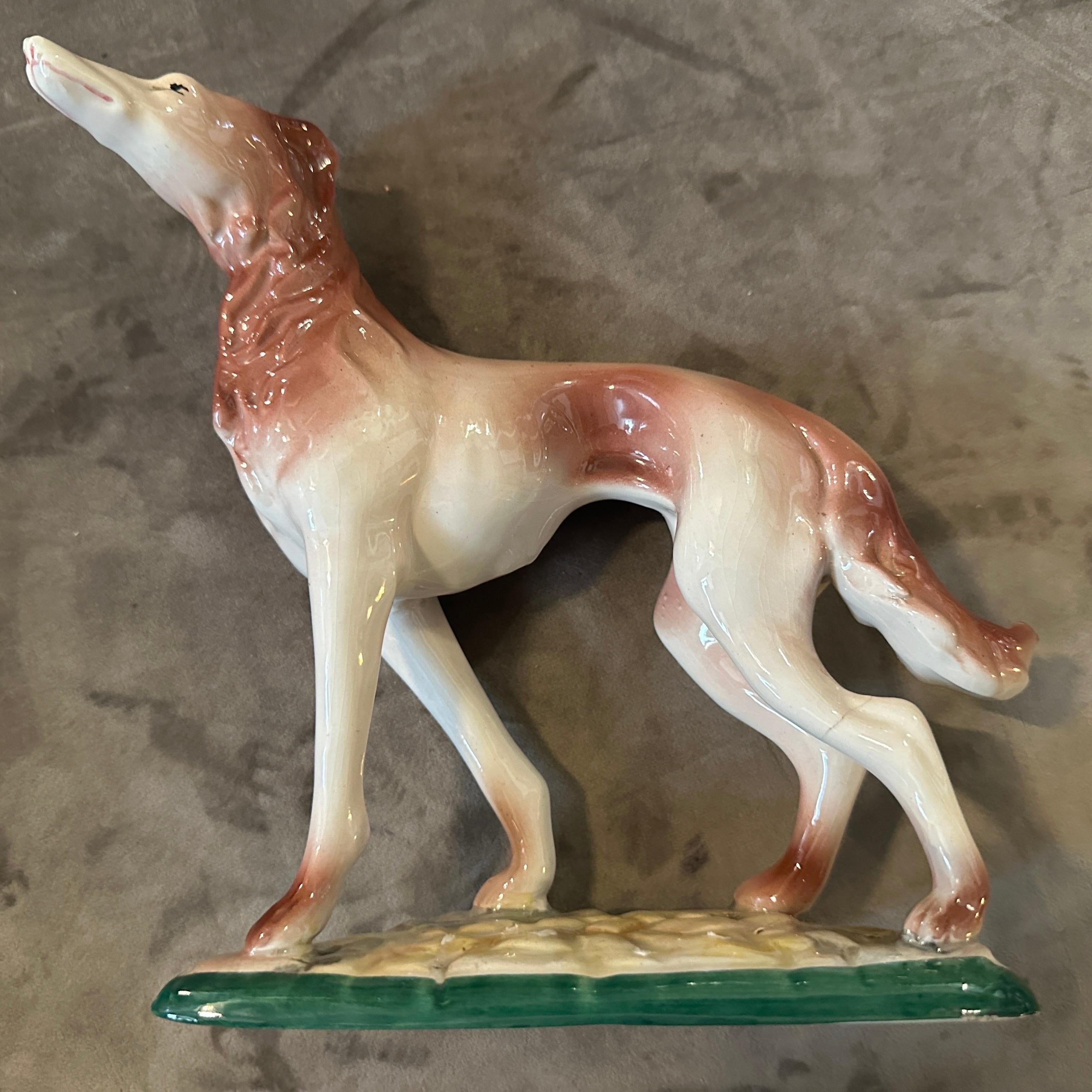 Italian 1960s Hand-Crafted and Painted Porcelain Figure of a Greyhound by Elsa Lagorio For Sale
