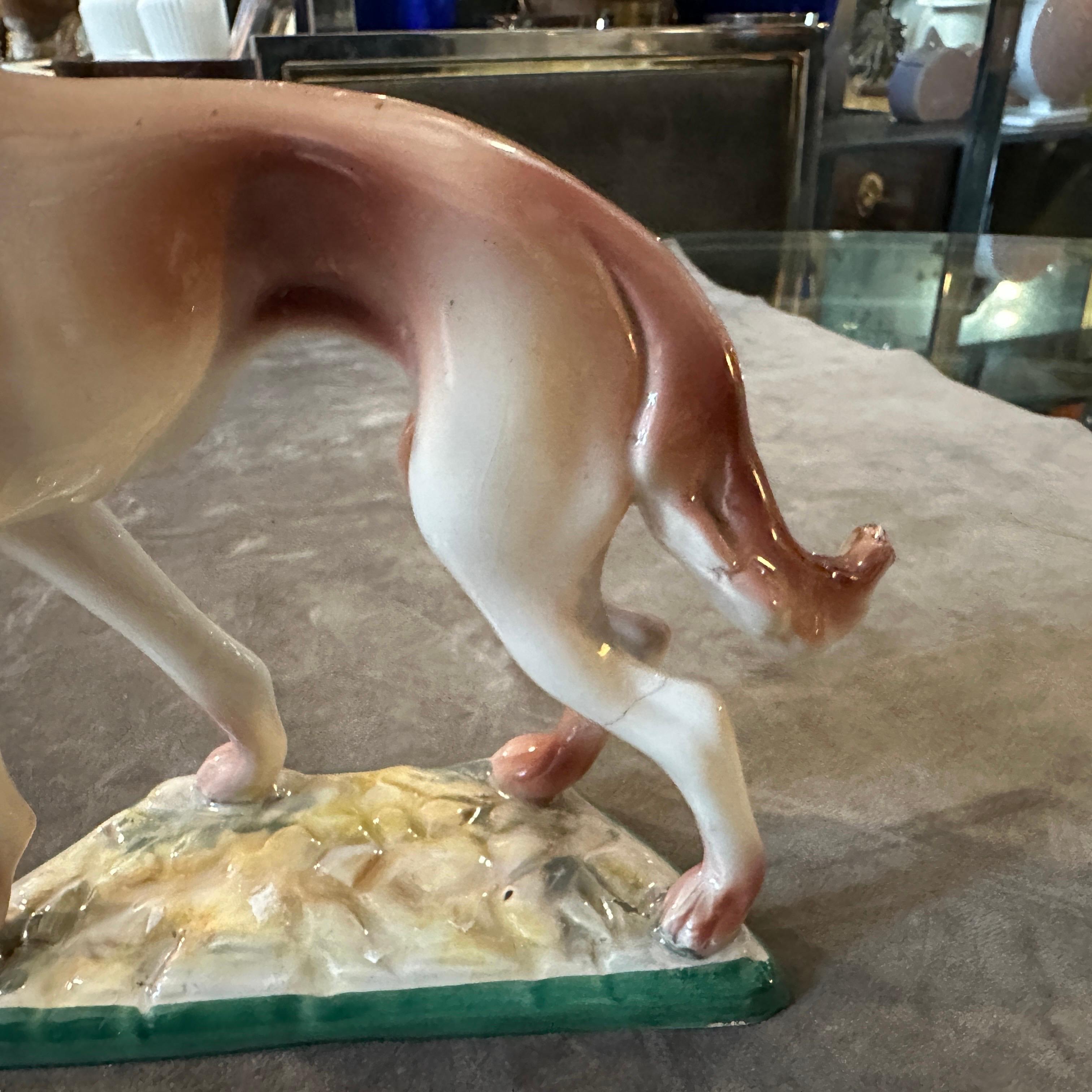 1960s Hand-Crafted and Painted Porcelain Figure of a Greyhound by Elsa Lagorio In Good Condition For Sale In Aci Castello, IT