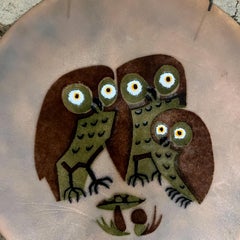 1960s Hand Crafted Enamel OWL Plate by Annemarie Davidson Sierra Madre, Calif