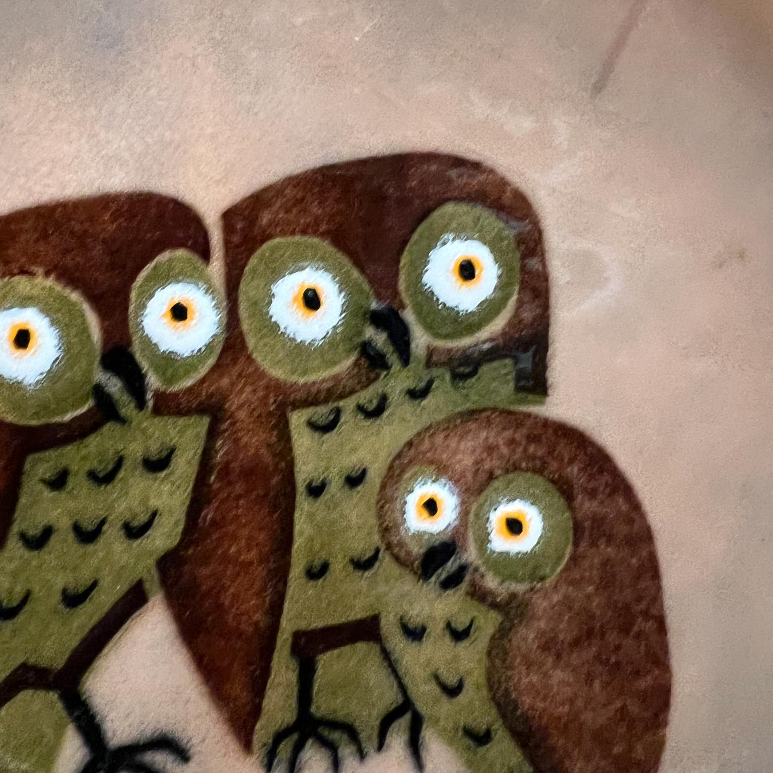 Mid-Century Modern 1960s Hand Crafted Enamel OWL Plate by Annemarie Davidson Sierra Madre, Calif