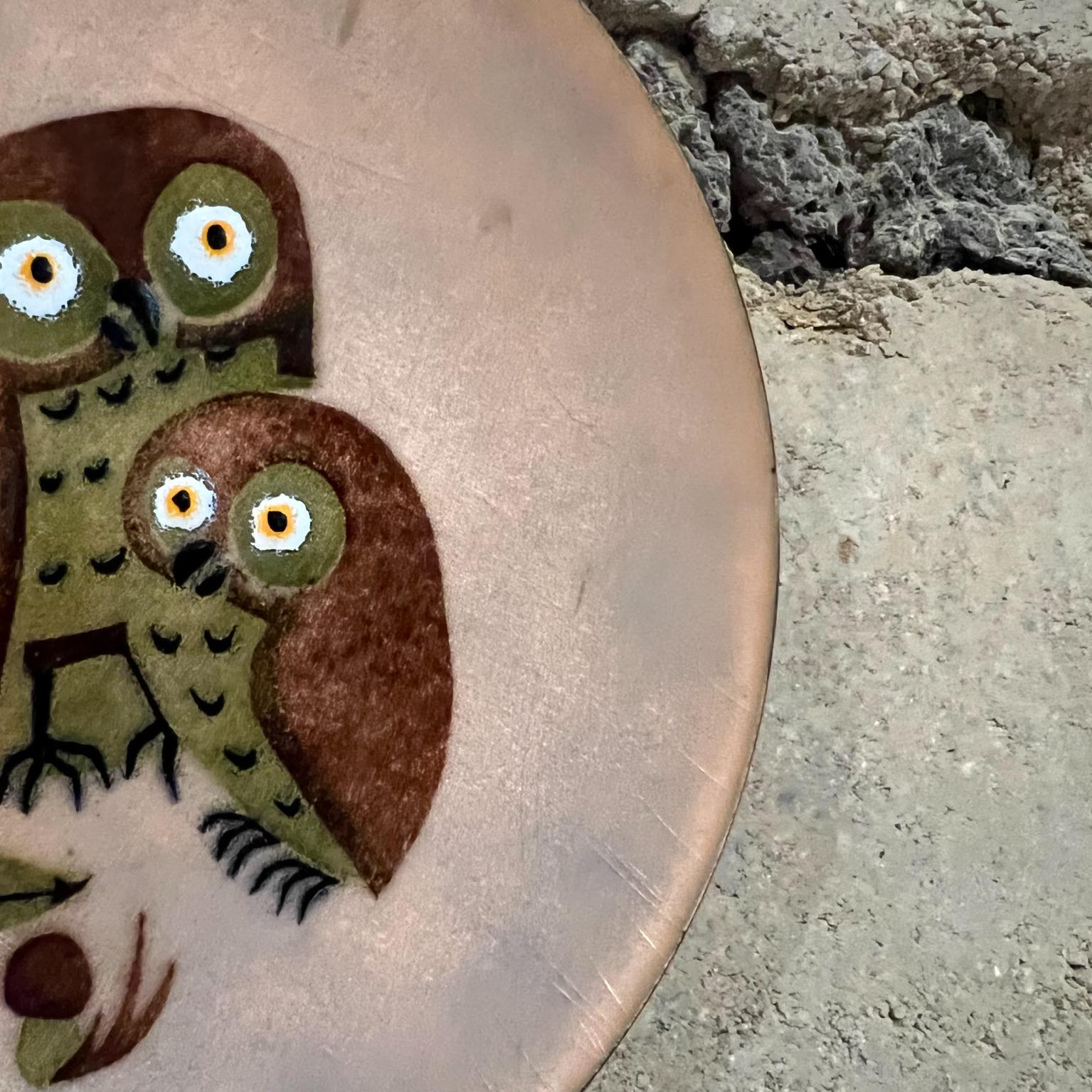 Mid-20th Century 1960s Hand Crafted Enamel OWL Plate by Annemarie Davidson Sierra Madre, Calif