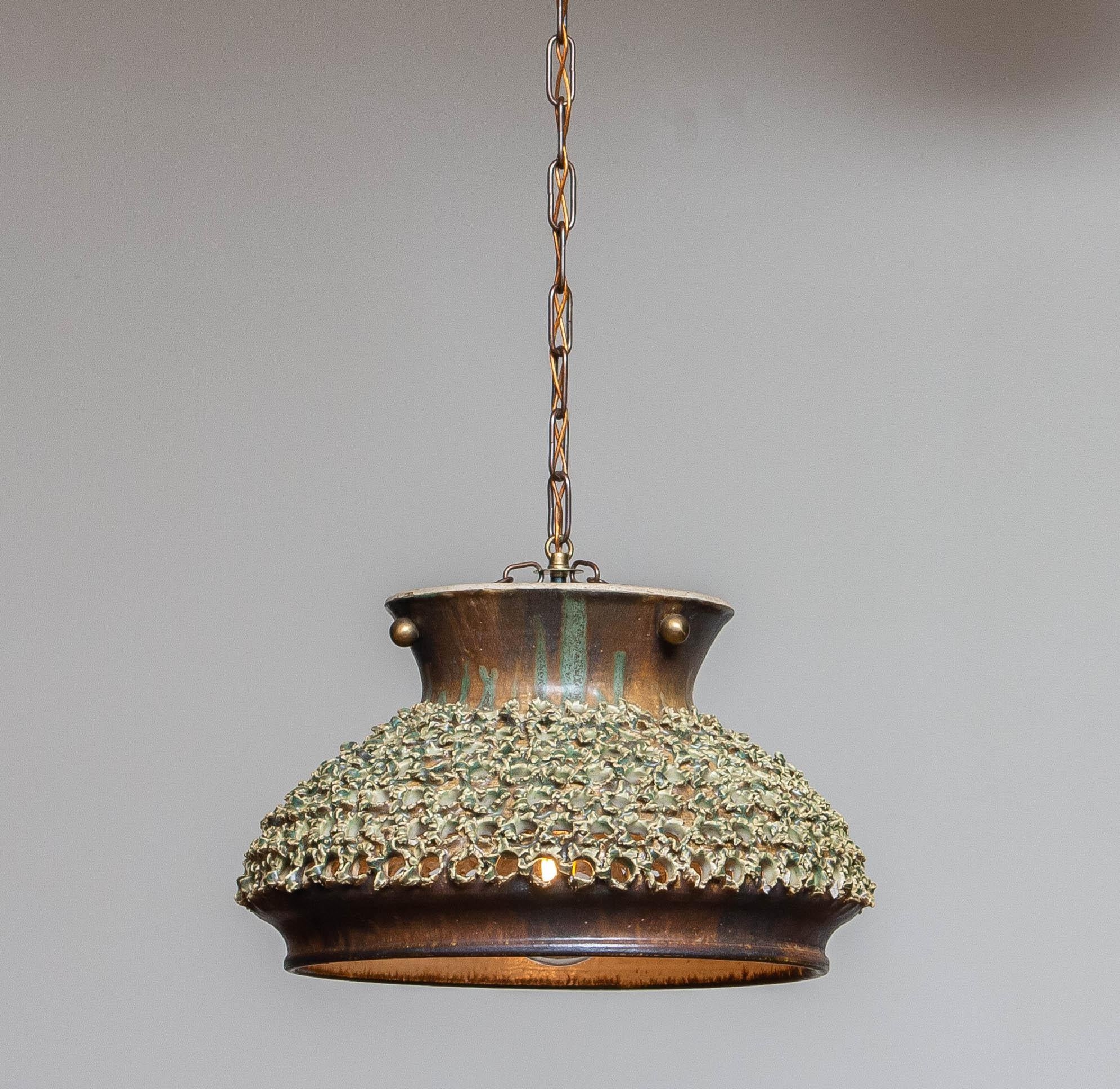 1960's Hand-Crafted Perforated Ceramic Organically Danish Pendant by Sejer In Excellent Condition In Silvolde, Gelderland