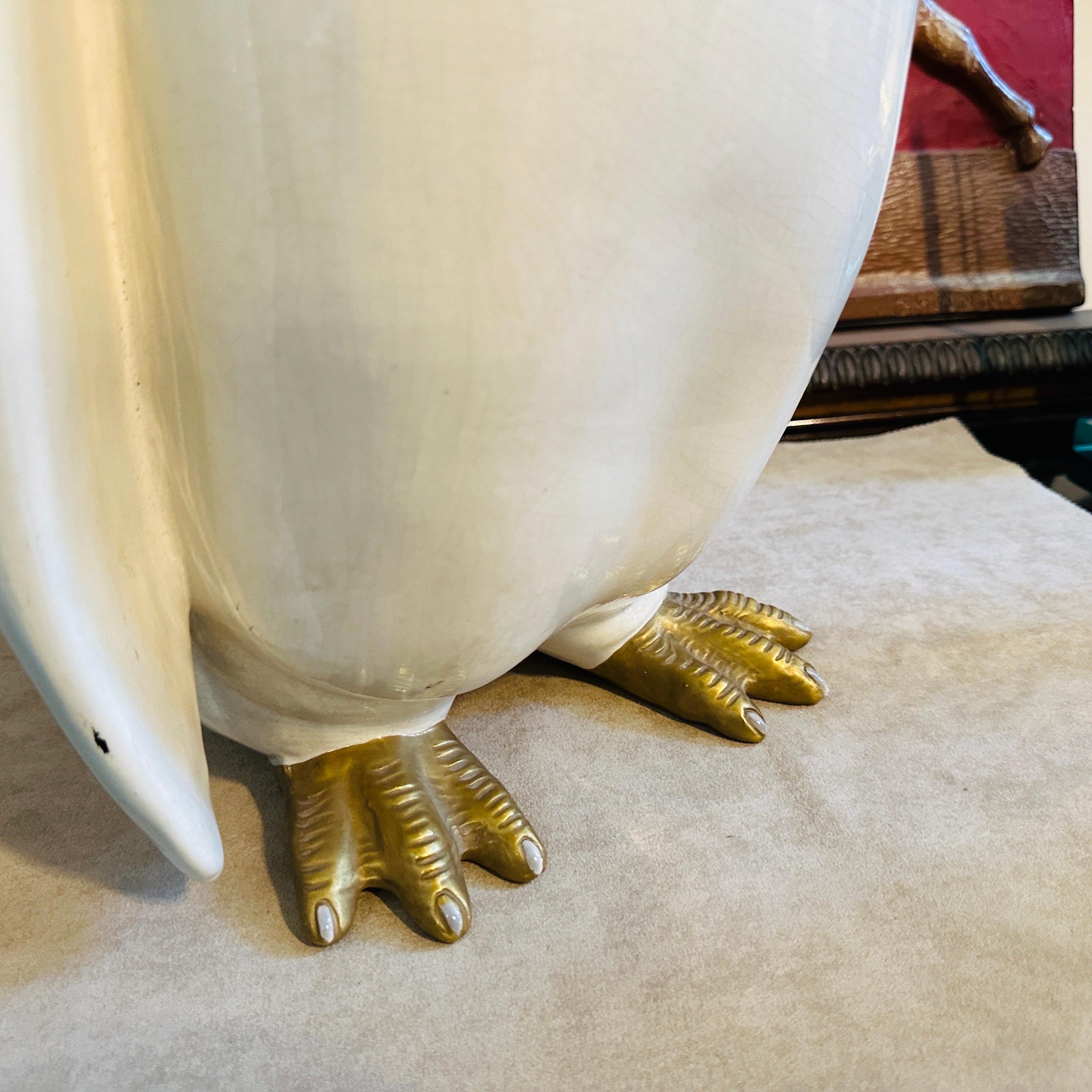 Hand-Painted 1960s Hand-Crafted Porcelain Italian Figure of a Penguin by Ronzan For Sale