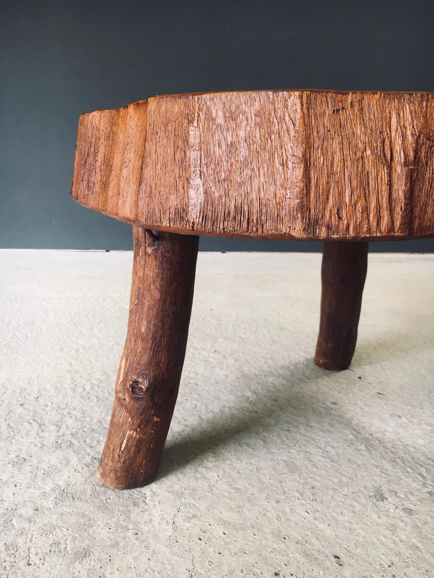 1960's Hand Crafted Tripod Teak Tree Trunk Coffee Table For Sale 5