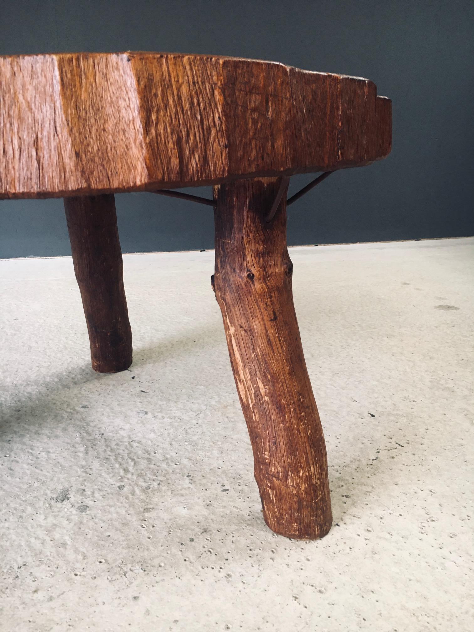 1960's Hand Crafted Tripod Teak Tree Trunk Coffee Table For Sale 6