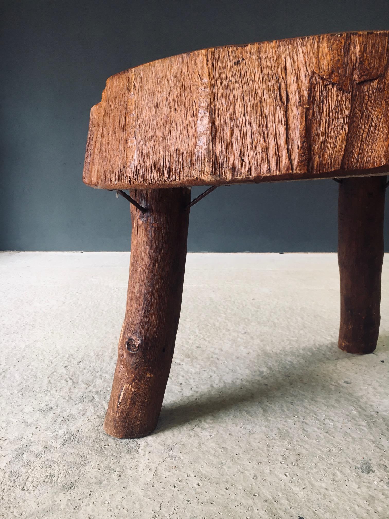 1960's Hand Crafted Tripod Teak Tree Trunk Coffee Table For Sale 7